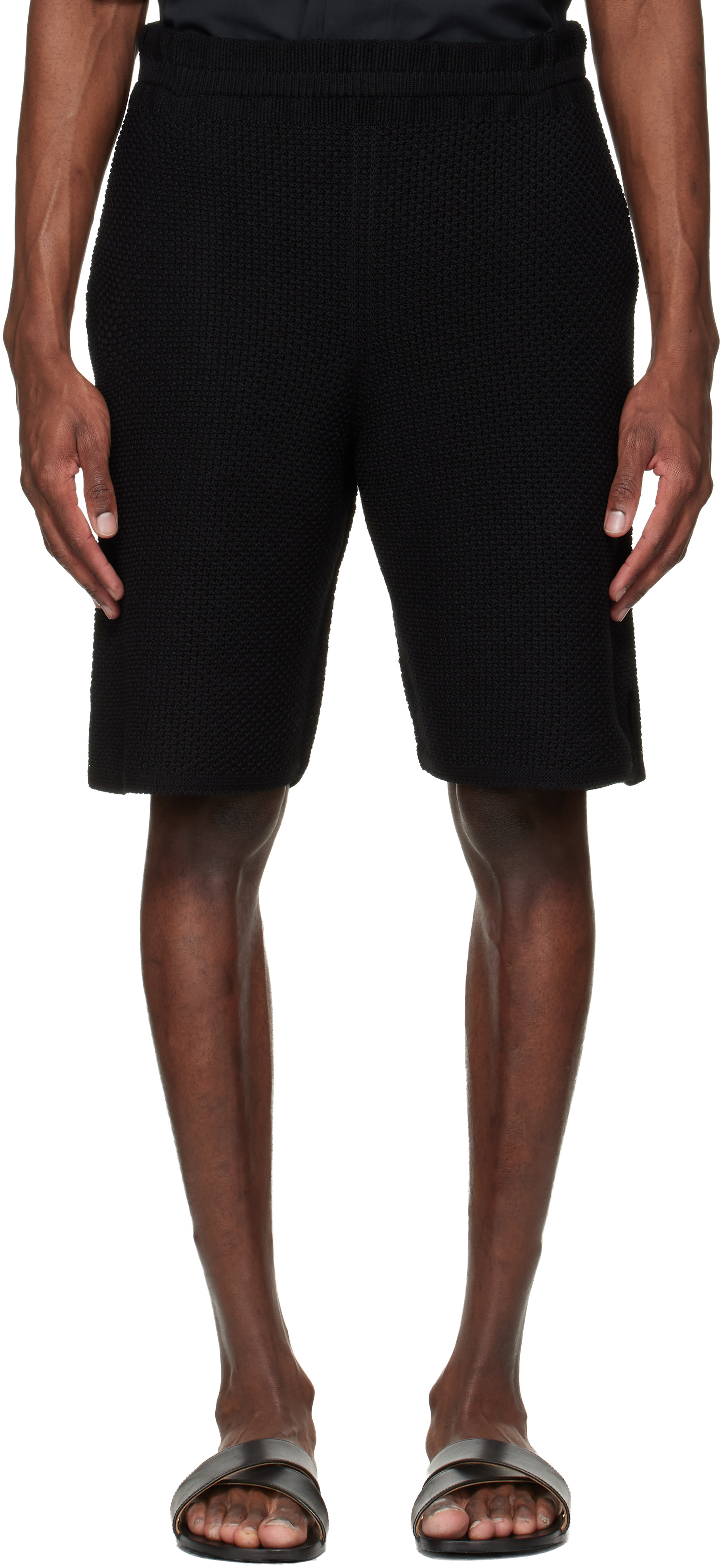 トップス Issey Miyake 94ss Short Cotton Knit HOMME PLISSÉ ISSEY MIYAKE: Black Rustic Knit Shorts | SSENSE