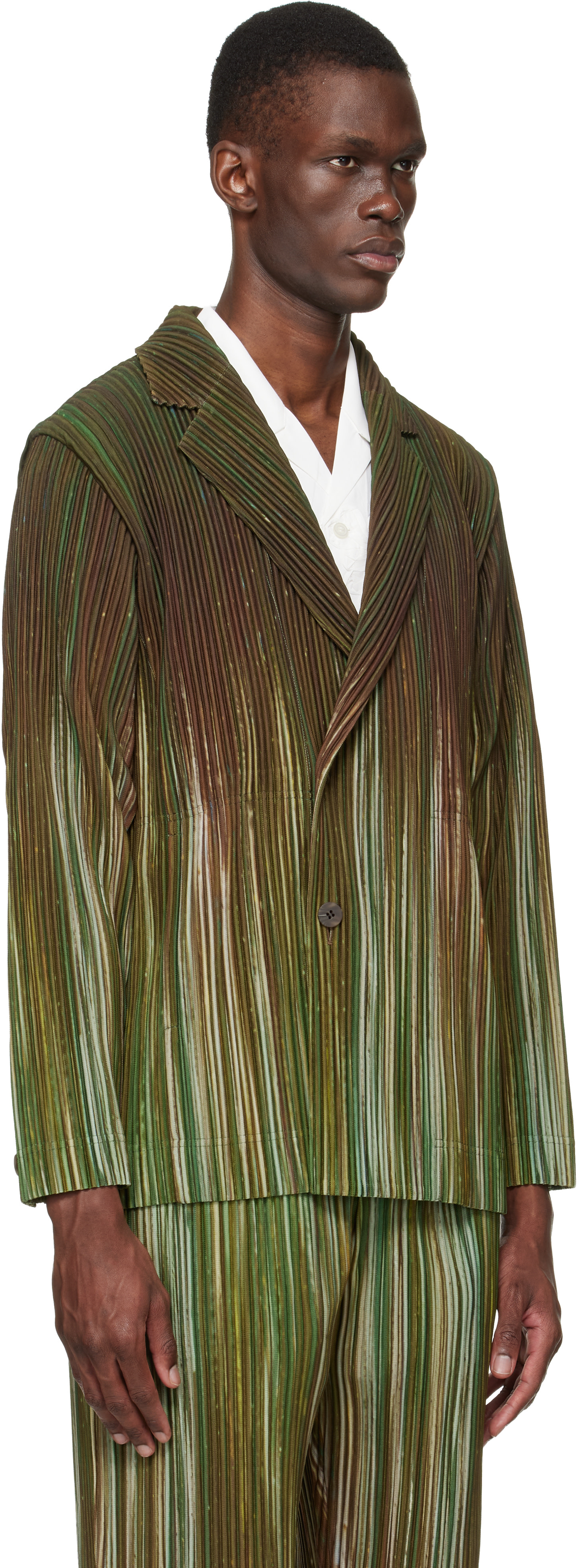 ジャケット・アウター HOMME PLISSE ISSEY MIYAKE 20AW BIG BRUSH HOMME PLISSÉ ISSEY MIYAKE: Green Paint Brush Close-Up Blazer | SSENSE