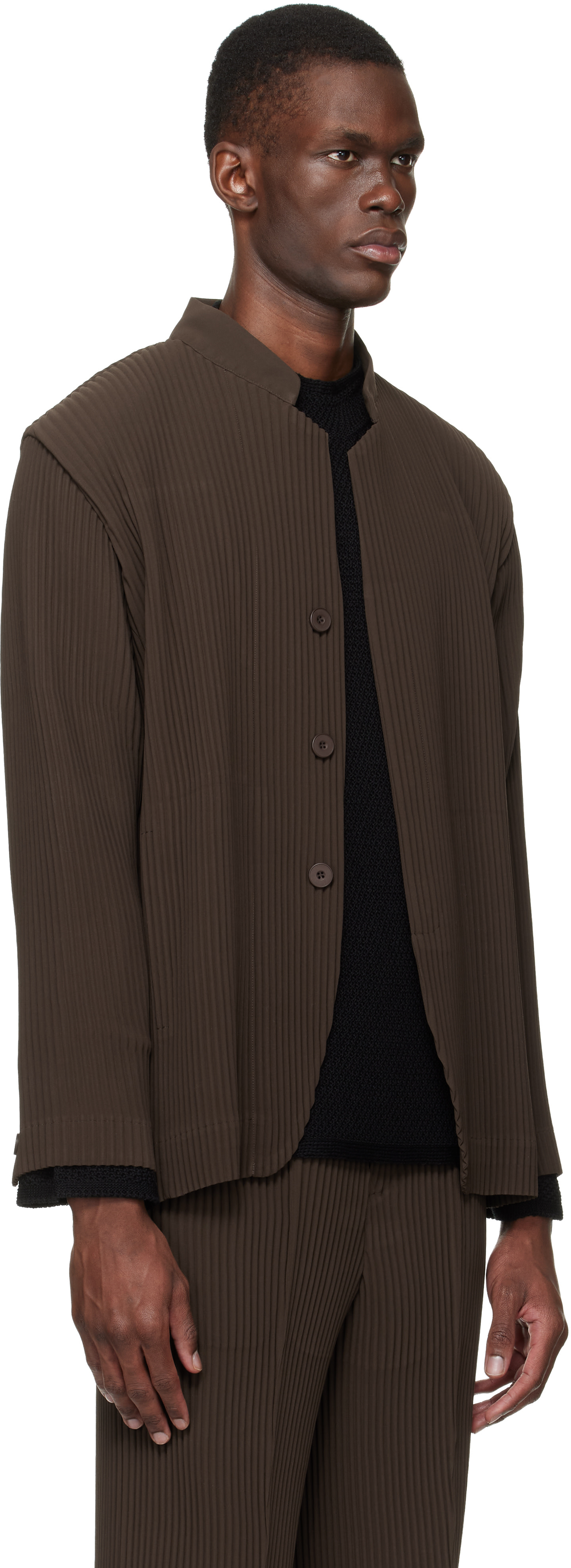 HOMME PLISSÉ ISSEY MIYAKE: Brown Tuxedo Pleats Blazer | SSENSE