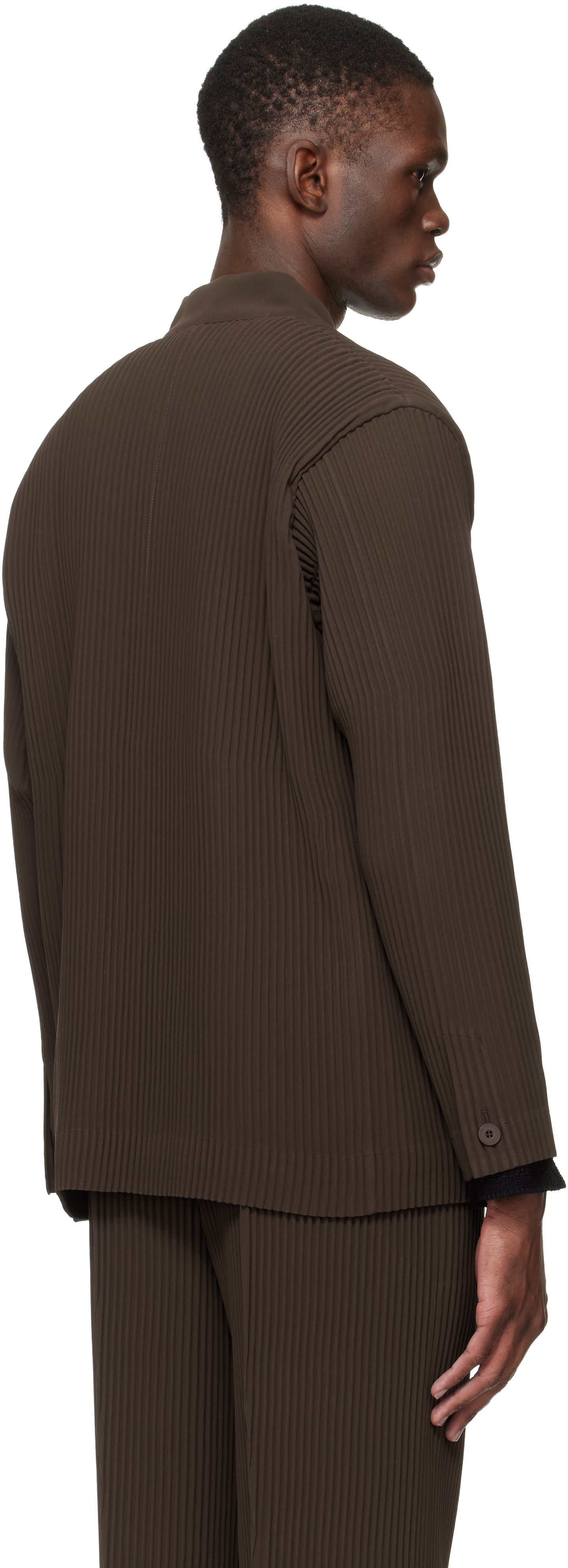 HOMME PLISSÉ ISSEY MIYAKE: Brown Tuxedo Pleats Blazer | SSENSE Canada