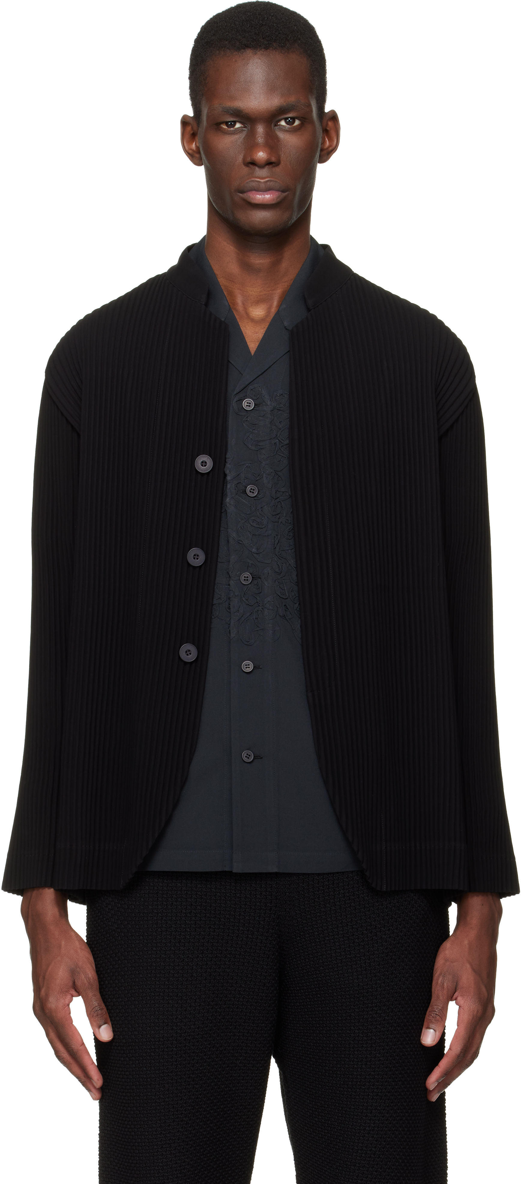 HOMME PLISSÉ ISSEY MIYAKE: Black Tuxedo Pleats Blazer | SSENSE