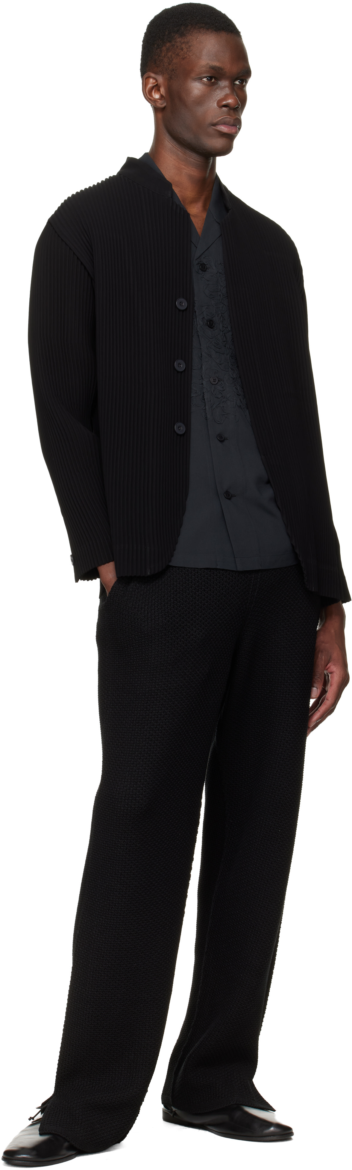 HOMME PLISSÉ ISSEY MIYAKE: Black Tuxedo Pleats Blazer | SSENSE Canada