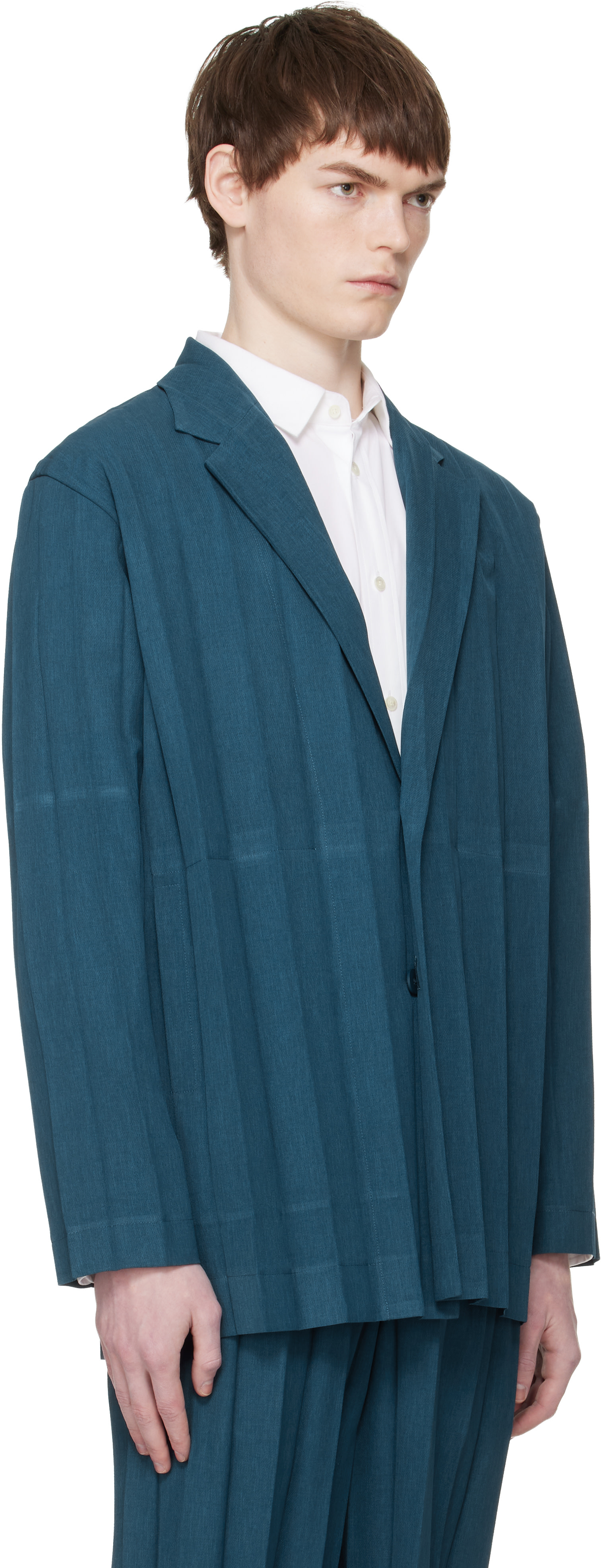 HOMME PLISSÉ ISSEY MIYAKE: Navy Edge Ensemble Blazer | SSENSE