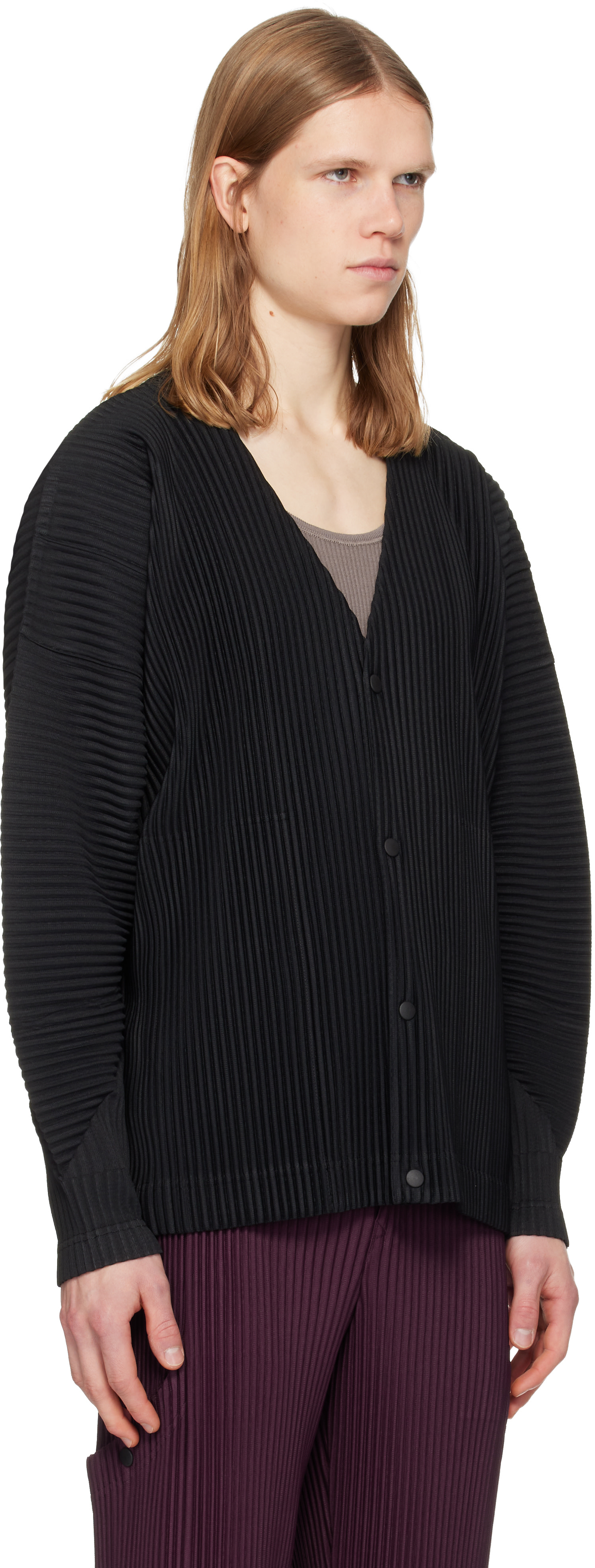 HOMME PLISSÉ ISSEY MIYAKE: Black Monthly Colors October Cardigan