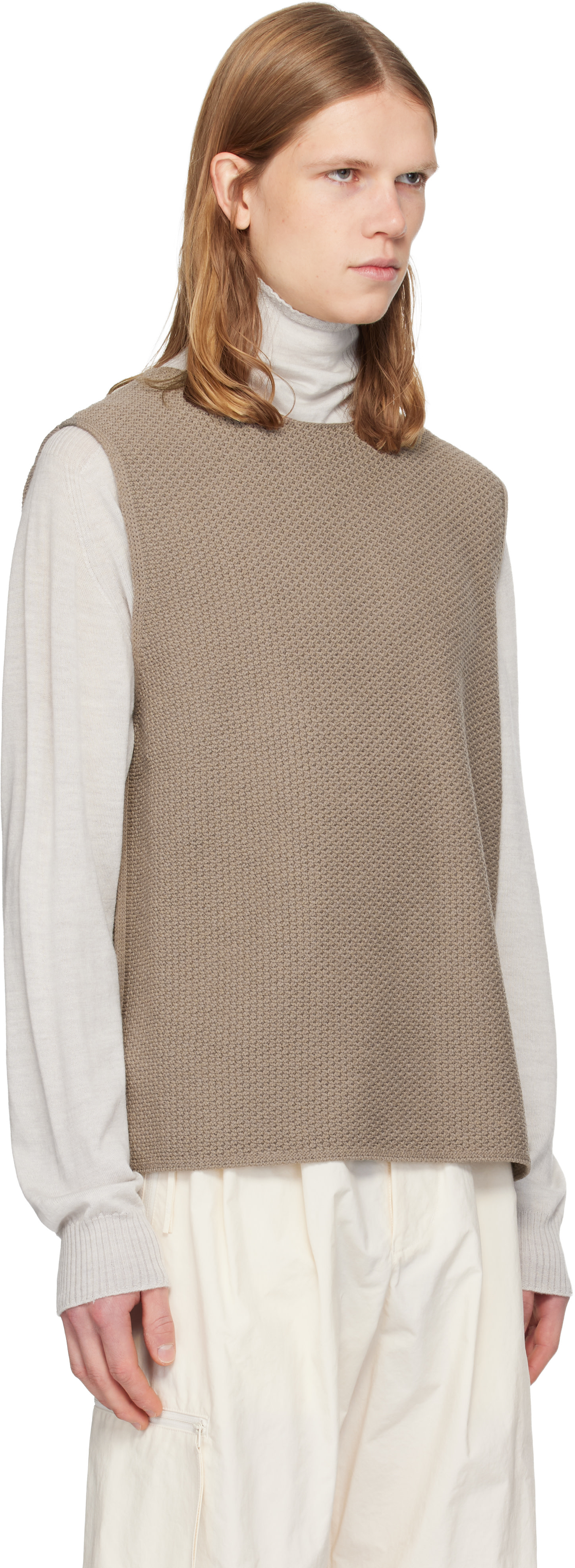 HOMME PLISSÉ ISSEY MIYAKE: Taupe Rustic Knit Vest | SSENSE