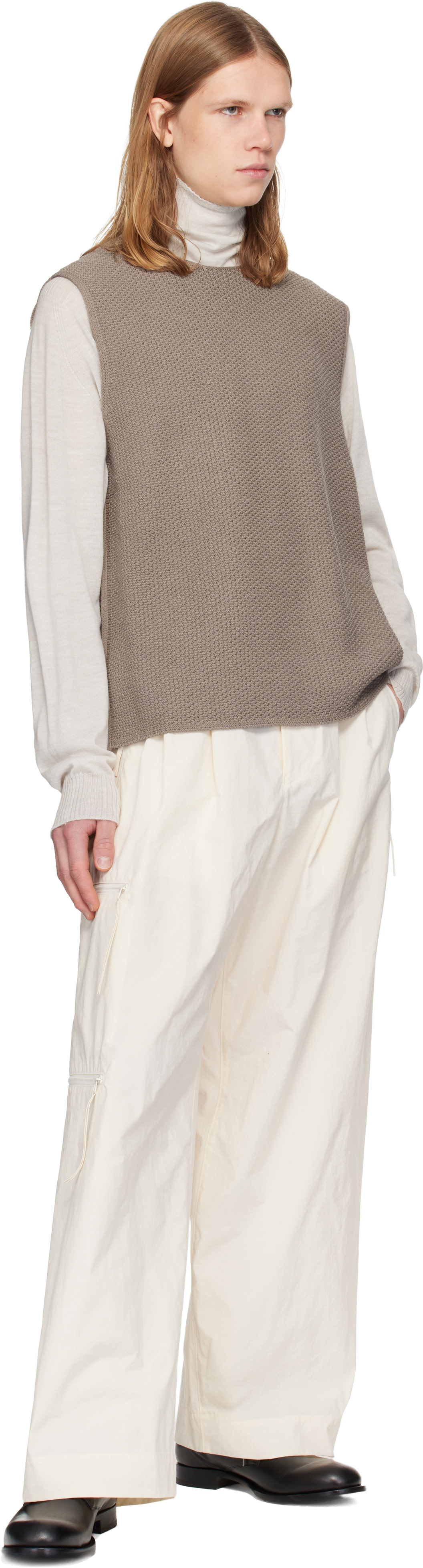 HOMME PLISSÉ ISSEY MIYAKE: Taupe Rustic Knit Vest | SSENSE