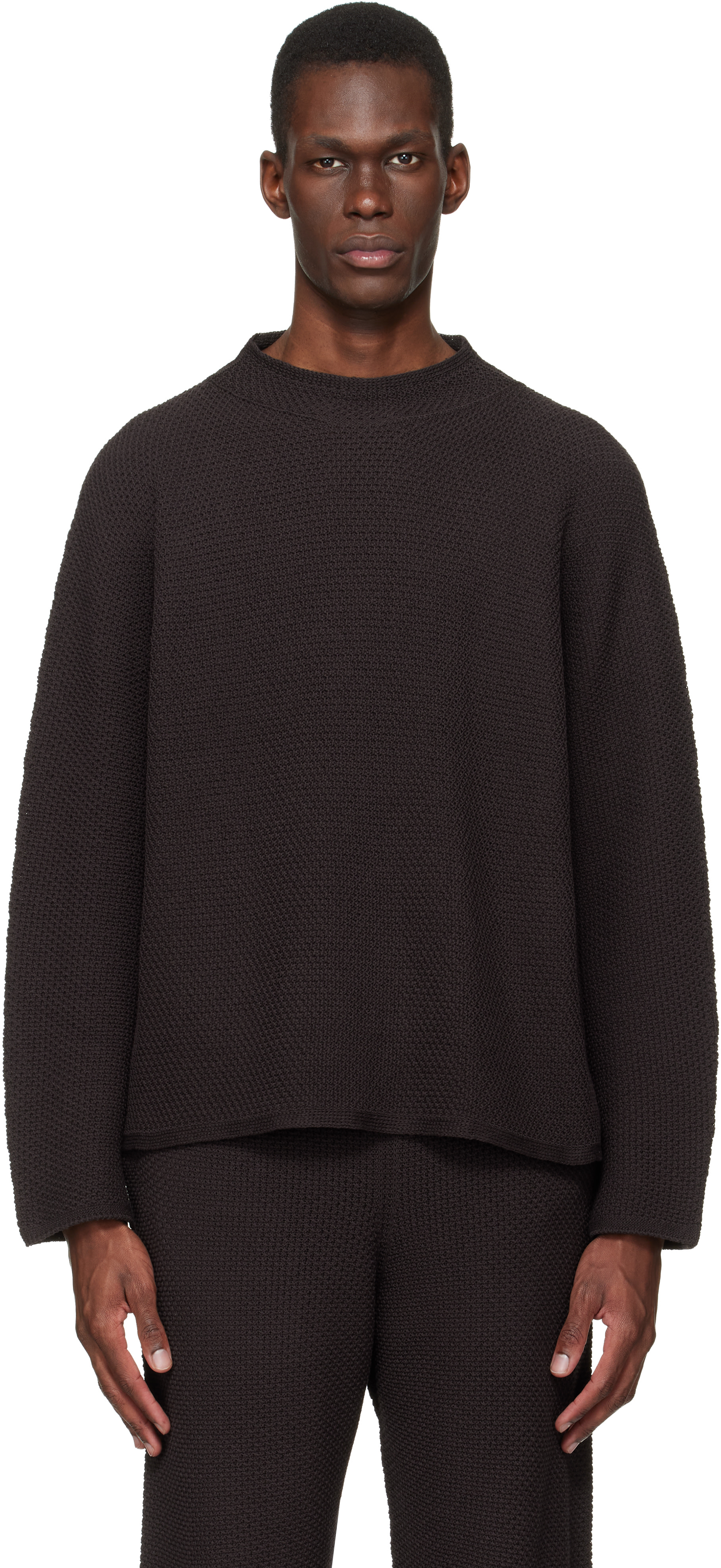 HOMME PLISSÉ ISSEY MIYAKE: Brown Rustic Knit Sweater | SSENSE