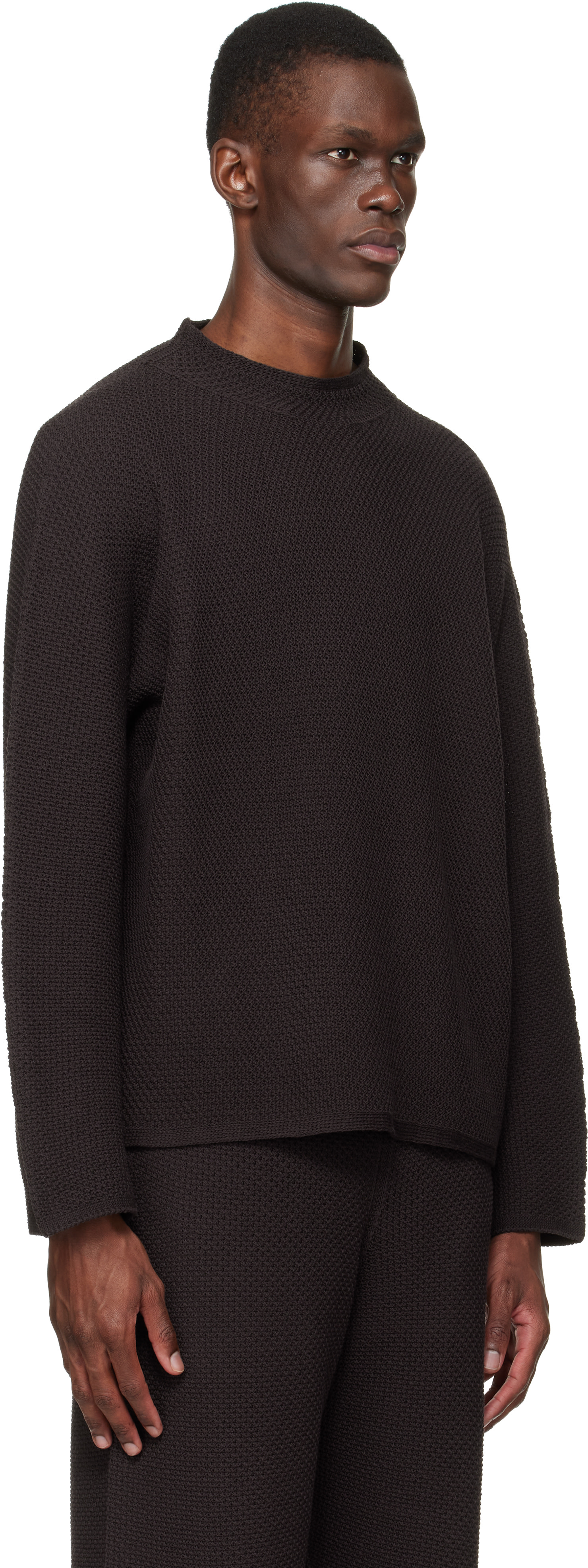 HOMME PLISSE ニット・セーター メンズ HOMME PLISSÉ ISSEY MIYAKE: Brown Rustic Knit Sweater | SSENSE