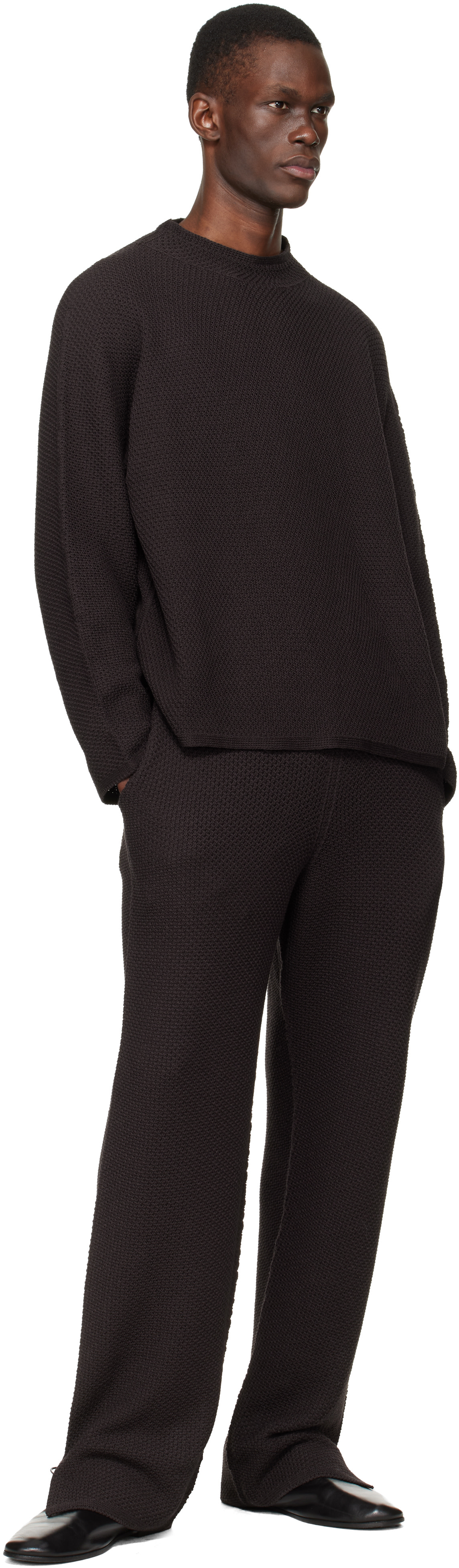 HOMME PLISSÉ ISSEY MIYAKE: Brown Rustic Knit Sweater | SSENSE