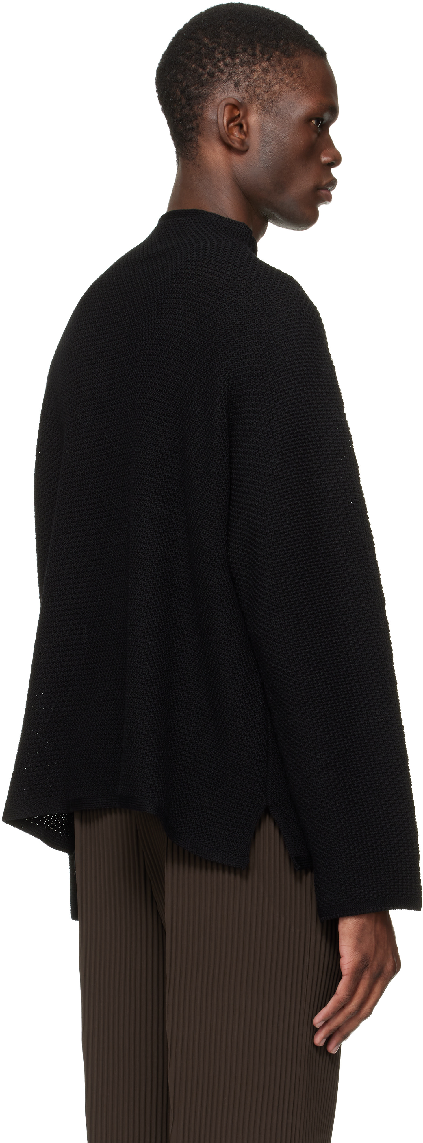 HOMME PLISSÉ ISSEY MIYAKE: Black Rustic Knit Sweater | SSENSE