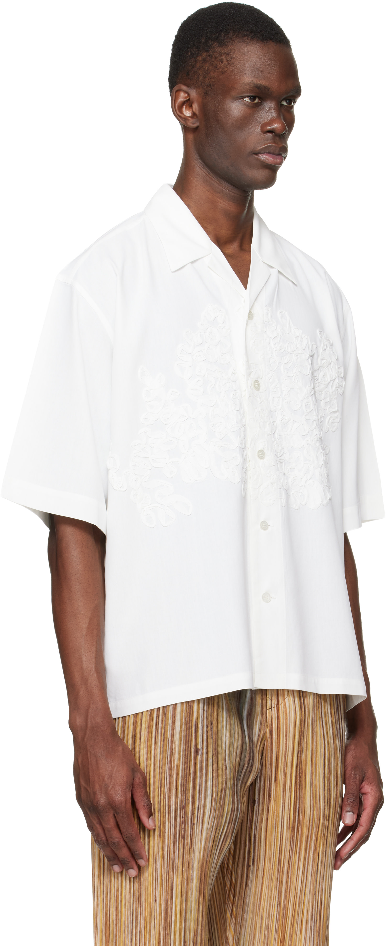 HOMME PLISSÉ ISSEY MIYAKE: White Embroidery Press Shirt | SSENSE