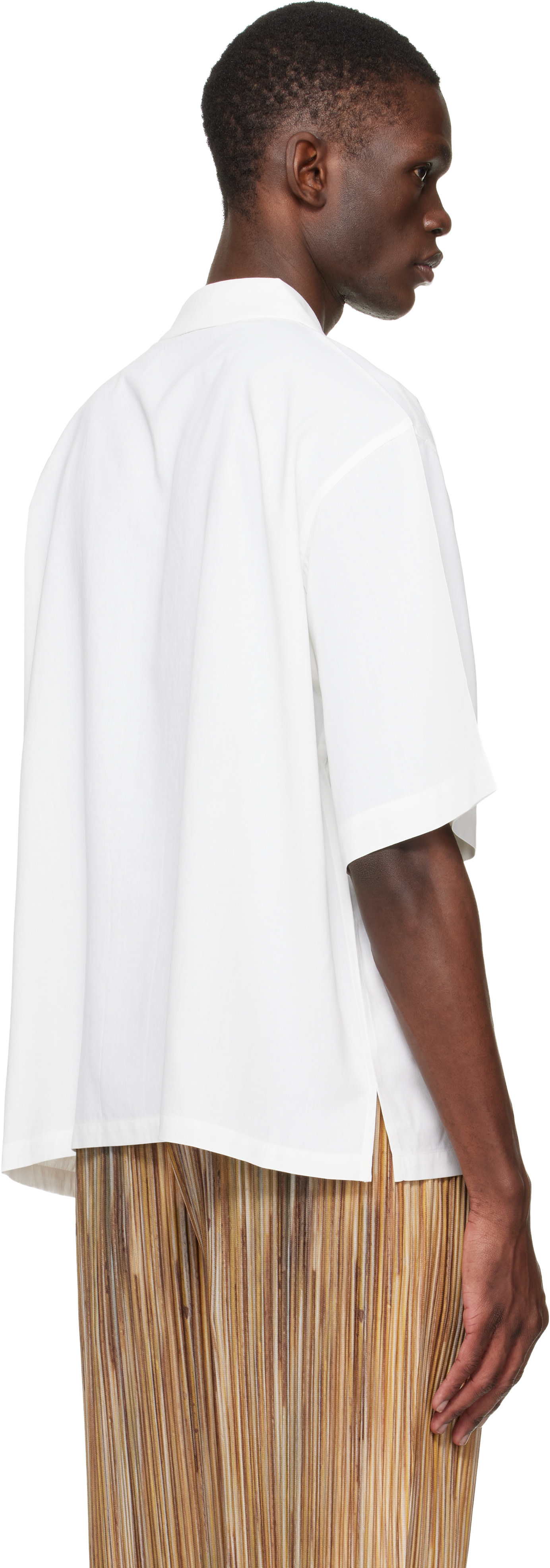 HOMME PLISSÉ ISSEY MIYAKE: White Embroidery Press Shirt | SSENSE