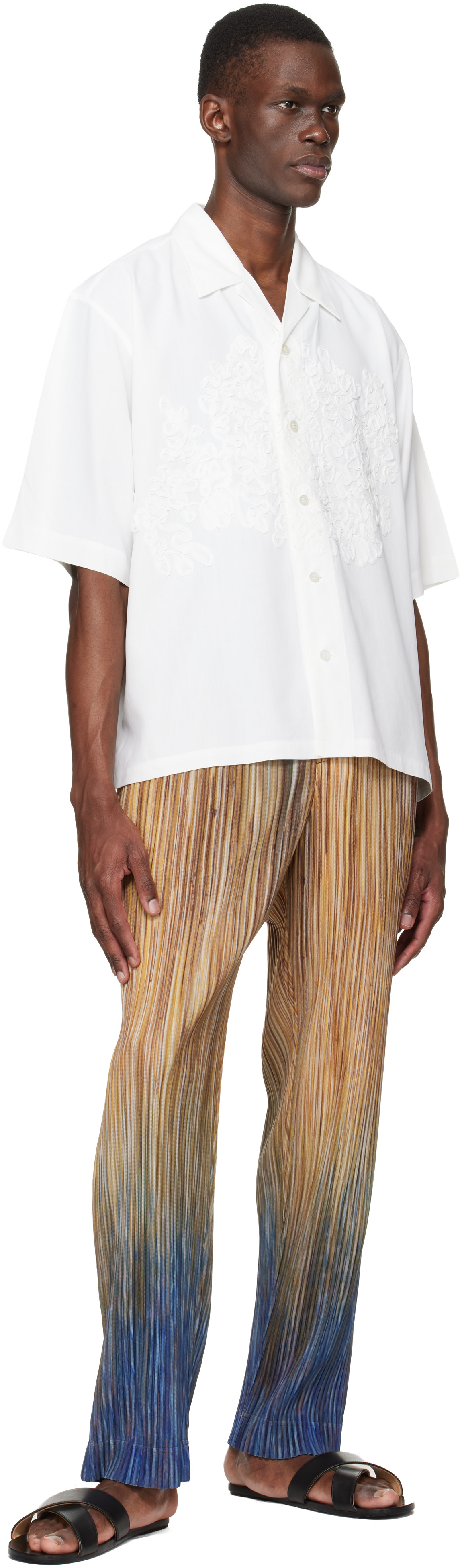 HOMME PLISSÉ ISSEY MIYAKE: White Embroidery Press Shirt | SSENSE