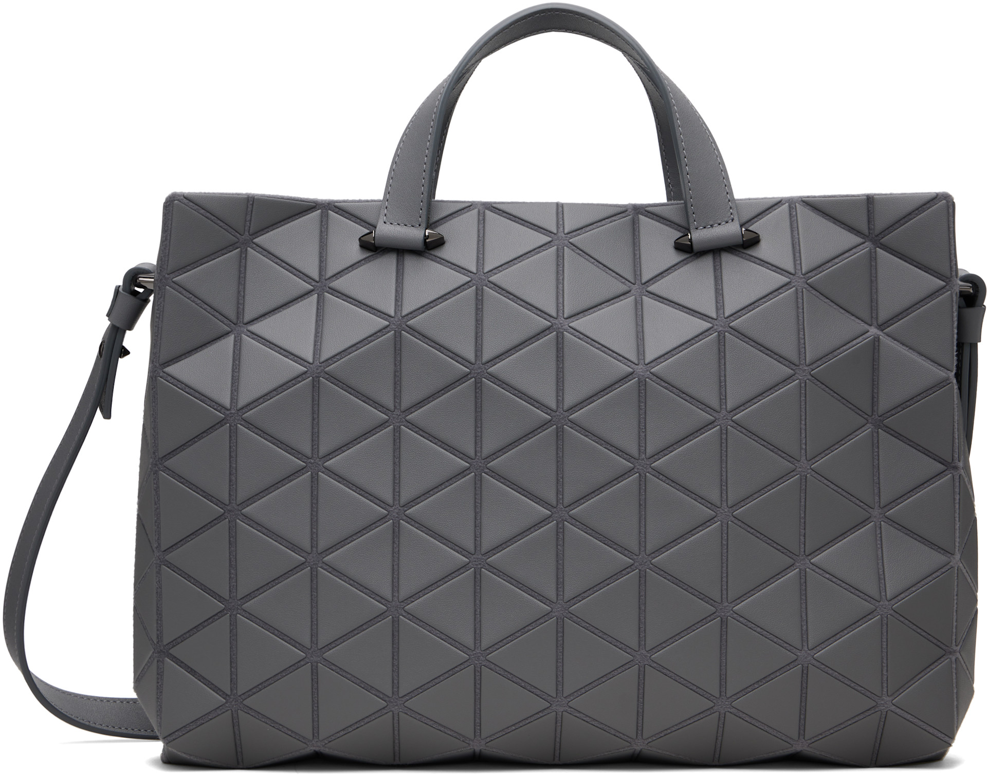 BAO BAO ISSEY MIYAKE トートバッグ マットグレー BAO BAO ISSEY MIYAKE: Gray Matte Tonneau Bag | SSENSE