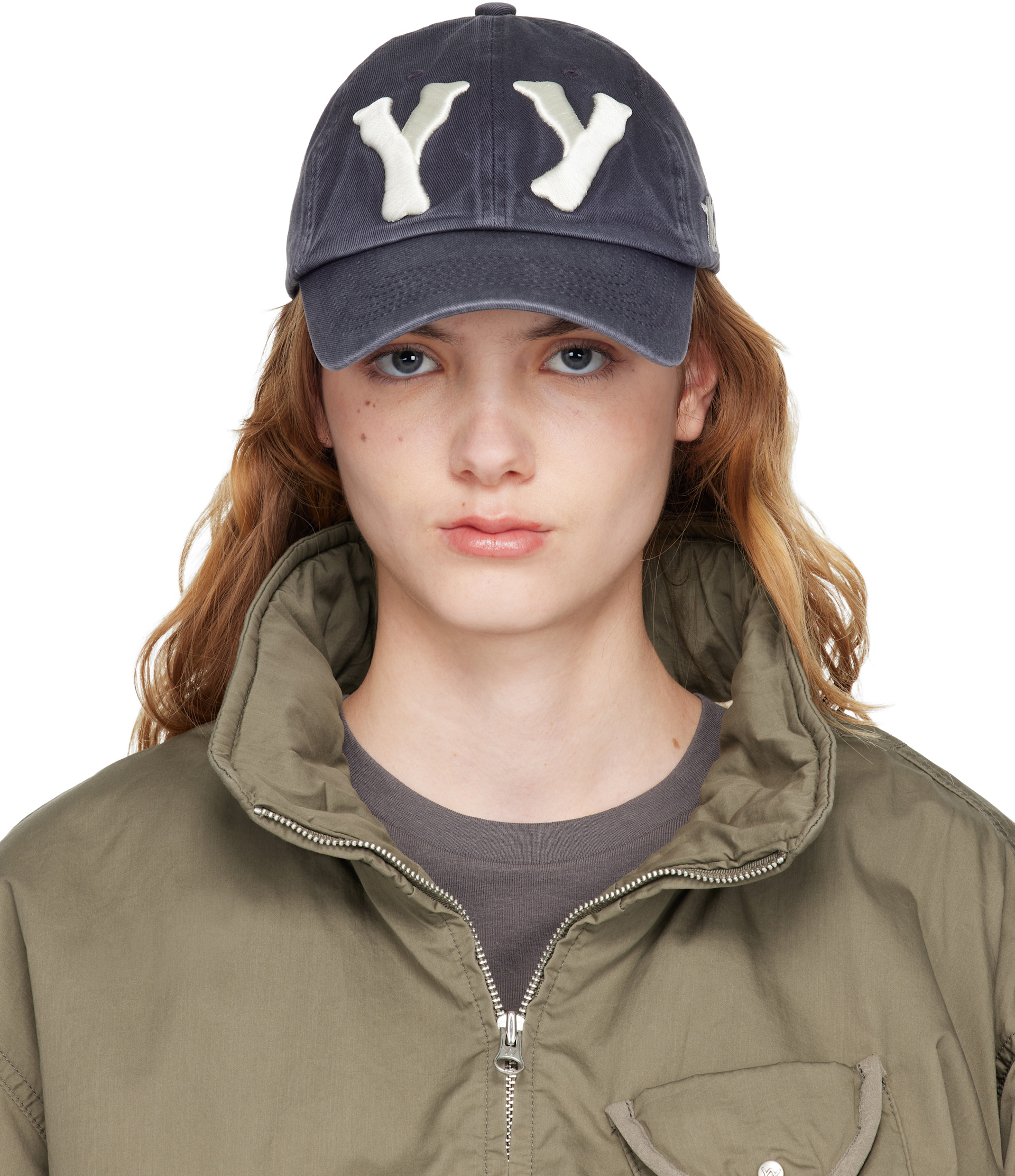 OPEN YY: Navy 'YY' Heart Bone Ball Cap | SSENSE