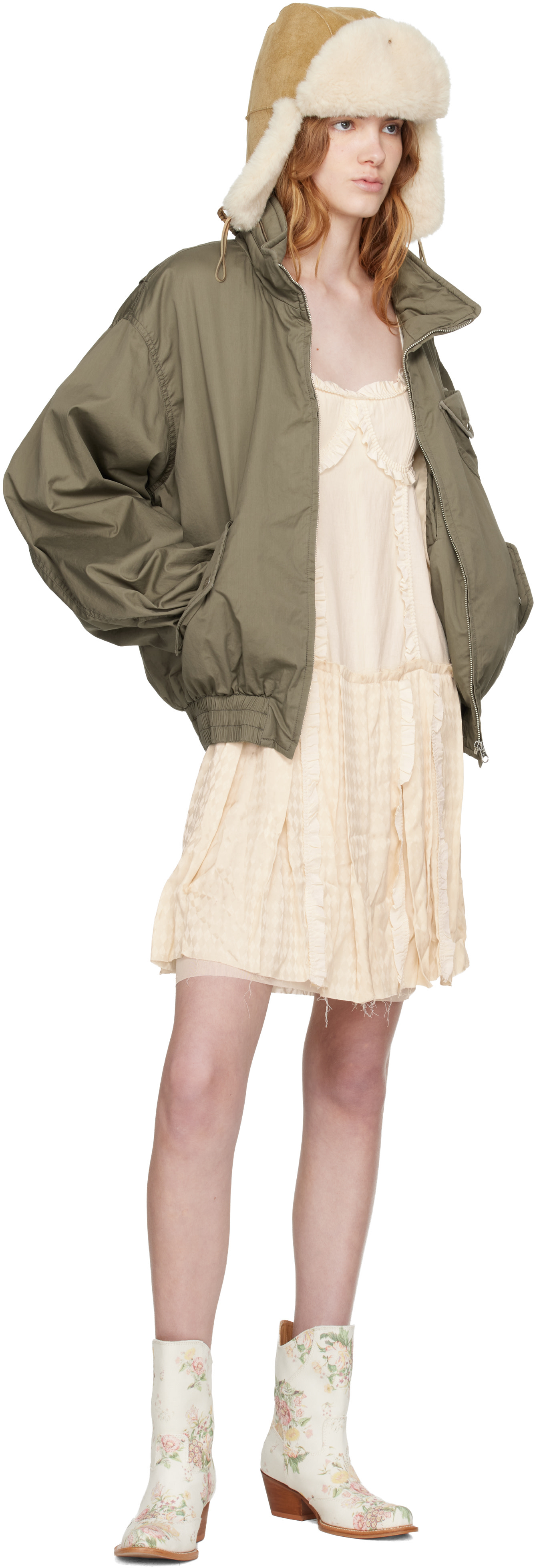 OPEN YY - Robe midi blanc cassé à plis