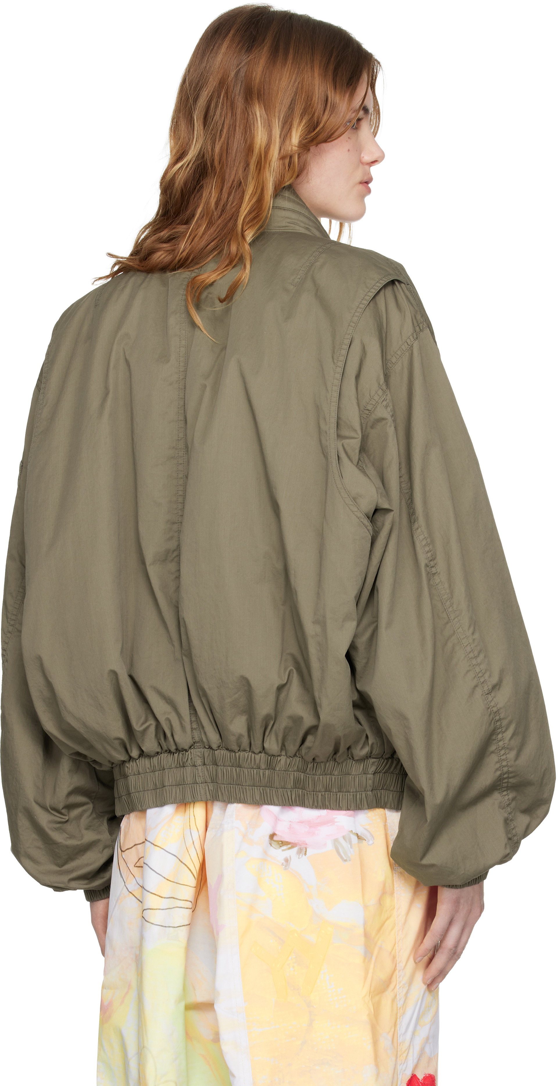 OPEN YY: Khaki Cotton Cargo Bomber Jacket | SSENSE