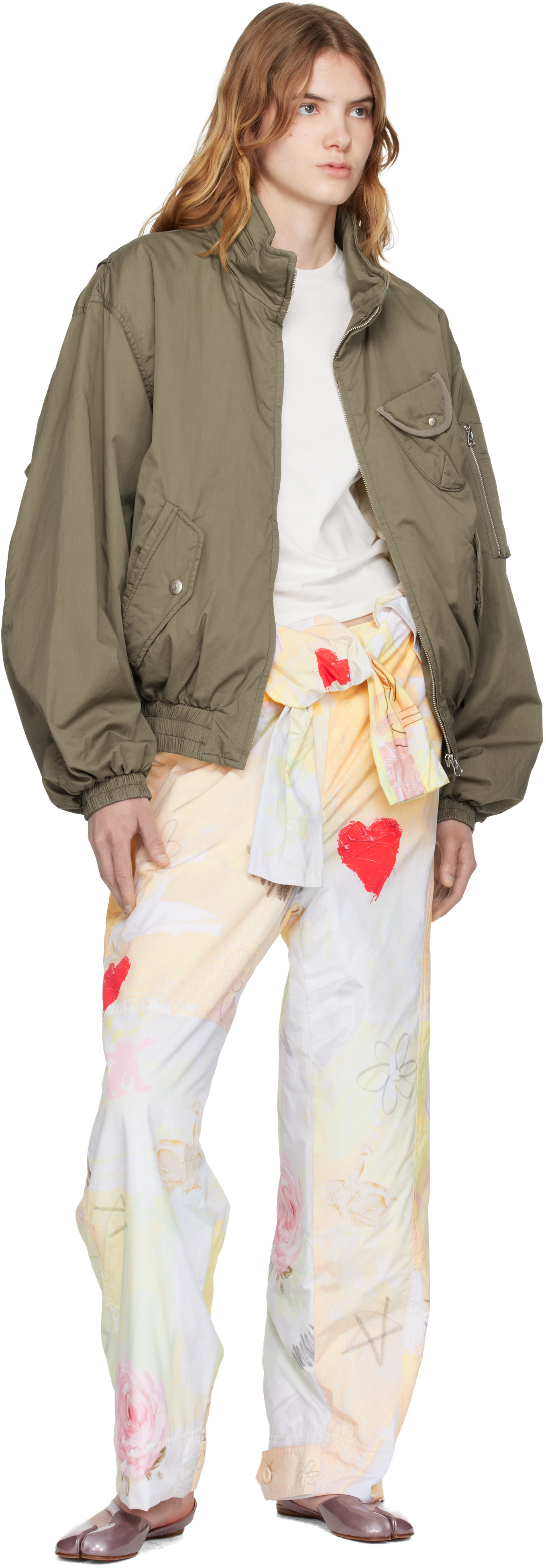 OPEN YY: Khaki Cotton Cargo Bomber Jacket | SSENSE