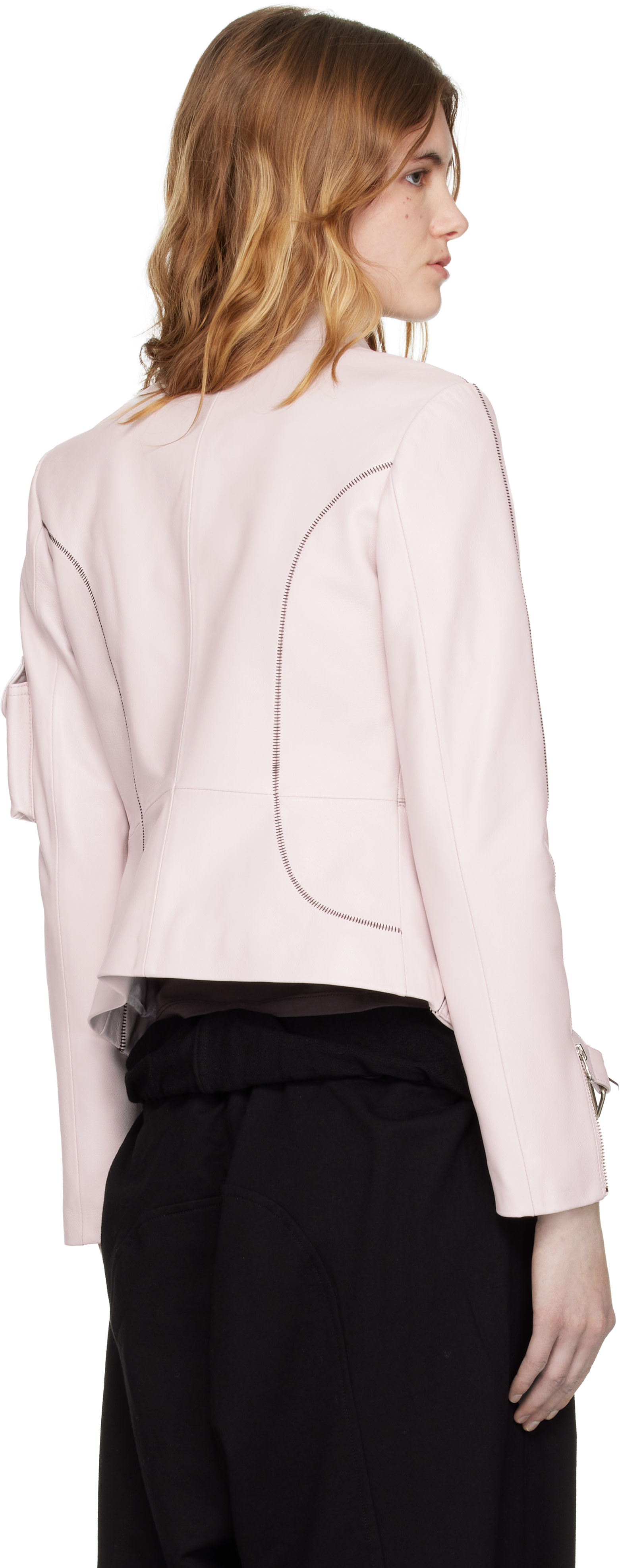 OPEN YY - Pink Leather Radius Motor Jacket