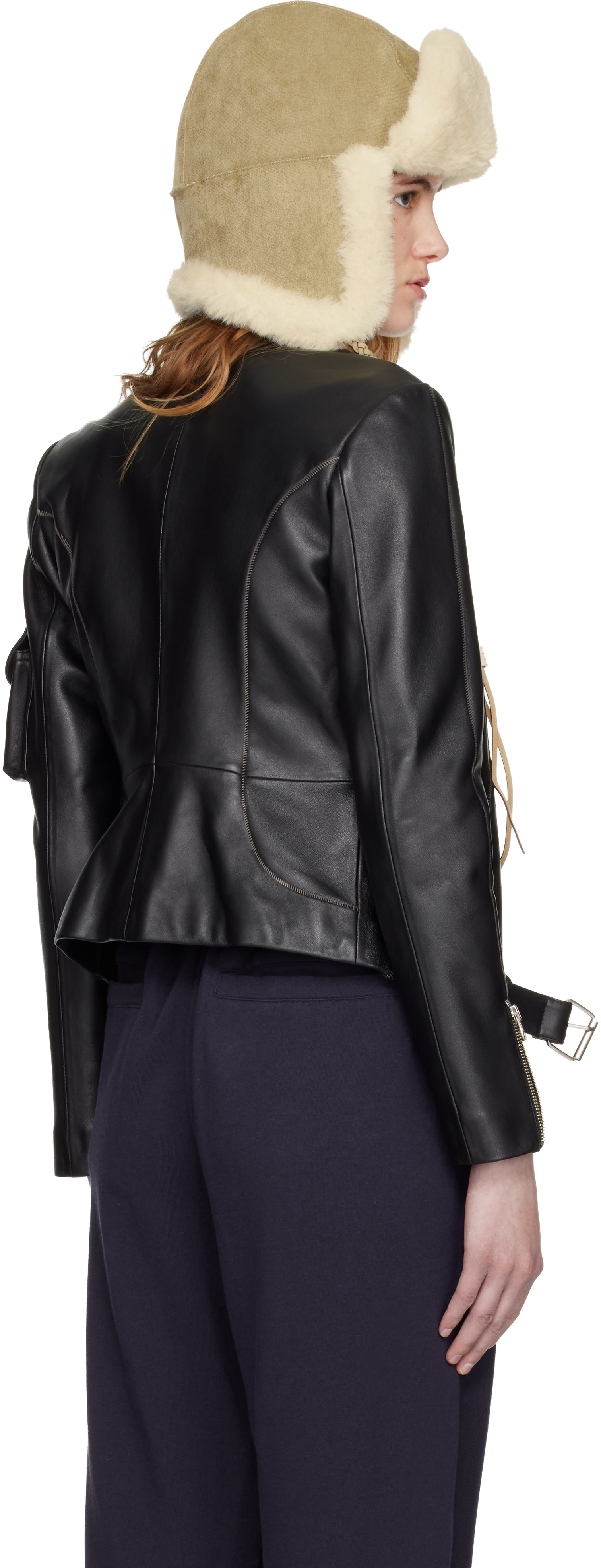 OPEN YY - Black Leather Radius Motor Jacket