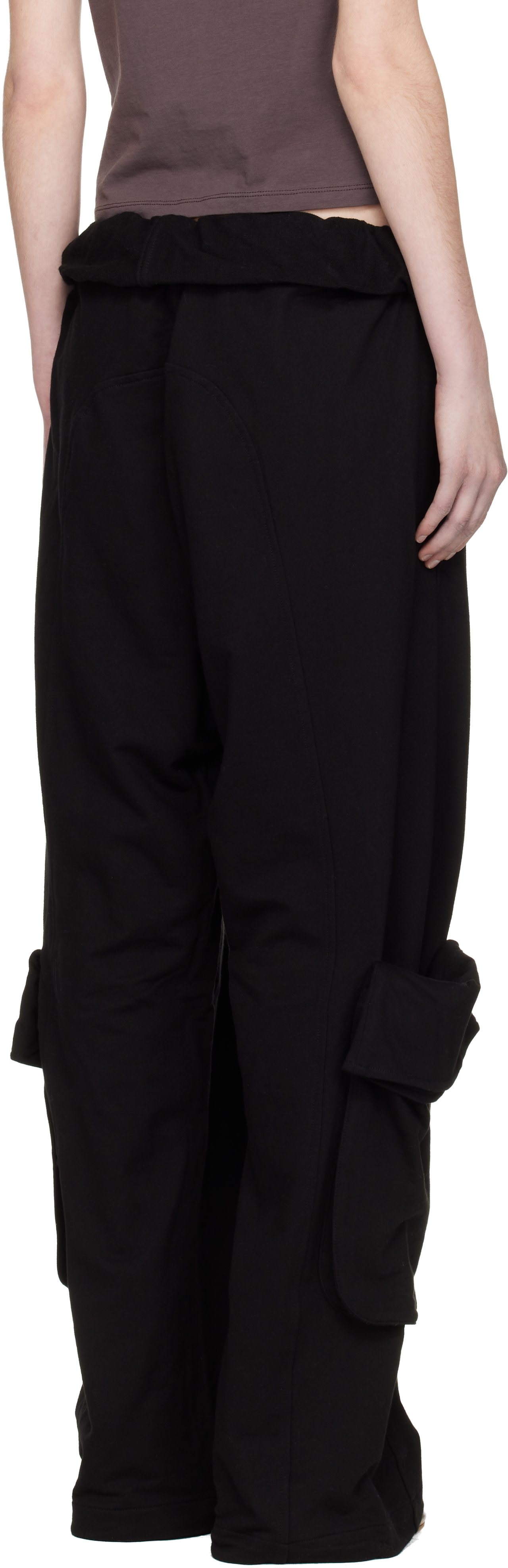OPEN YY: Black Rolled Waist Sweat Cargo Pants | SSENSE