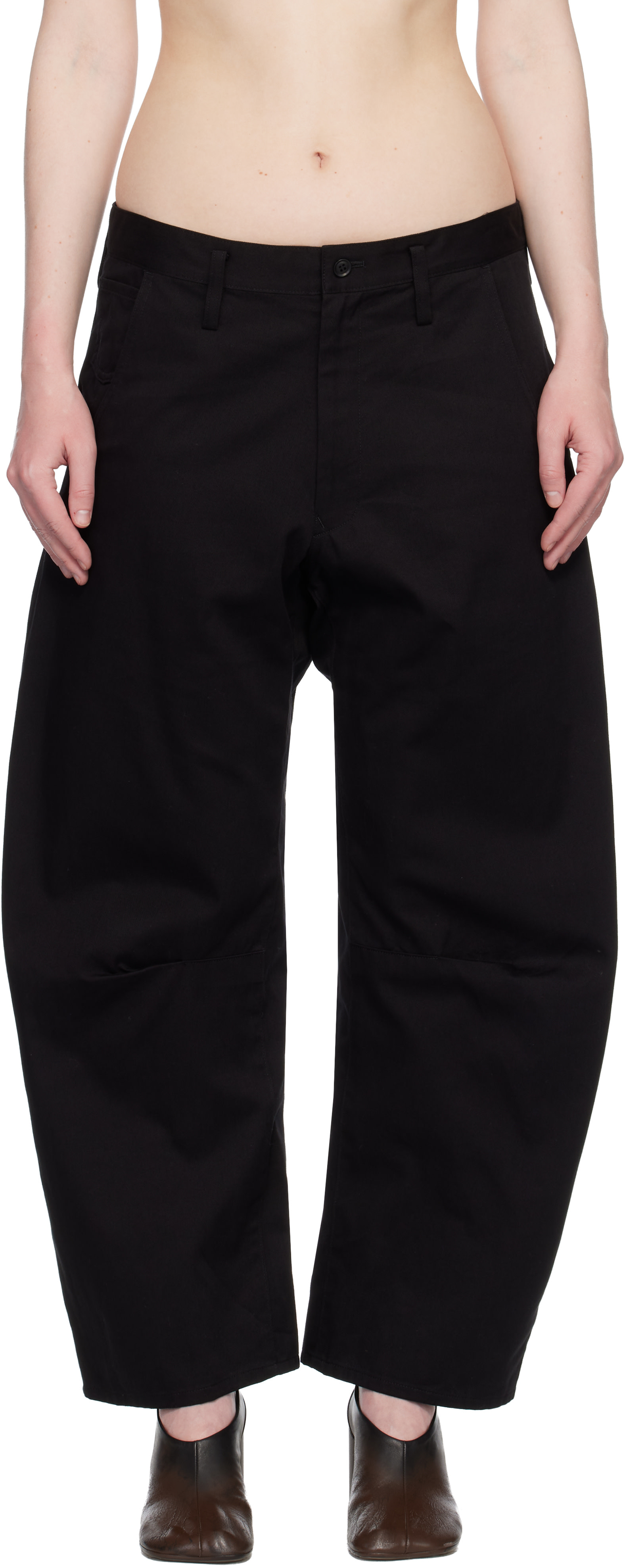 Y's - Pantalon ample noir en sergé de coton