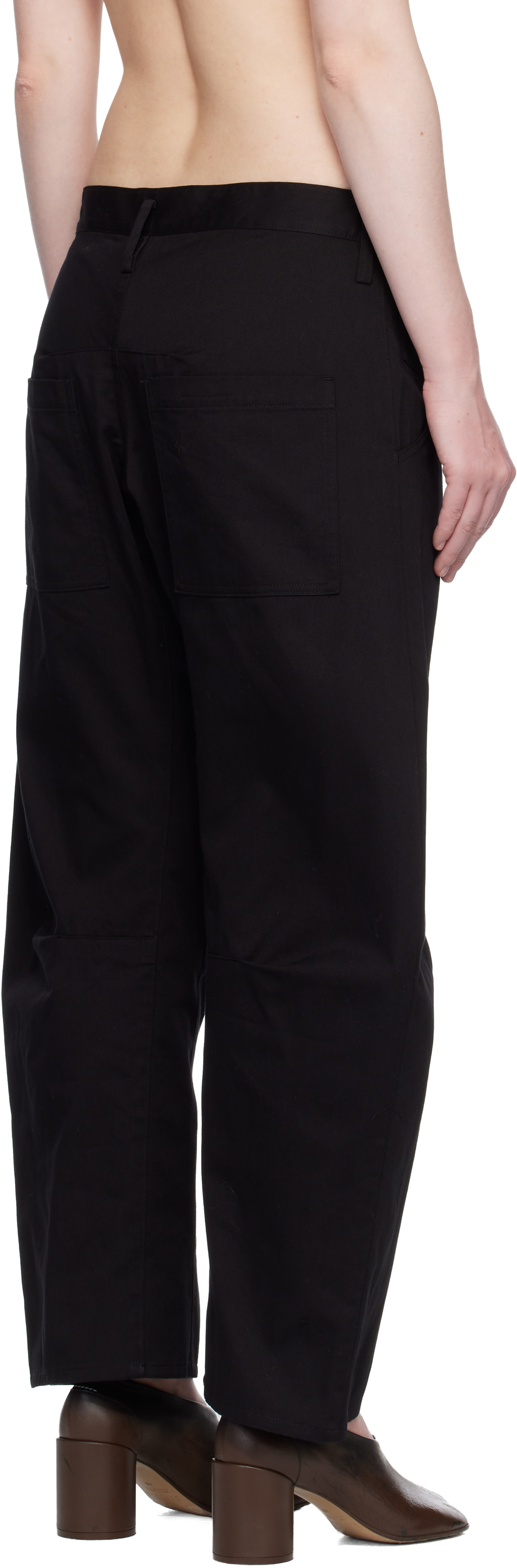 Y's - Pantalon ample noir en sergé de coton