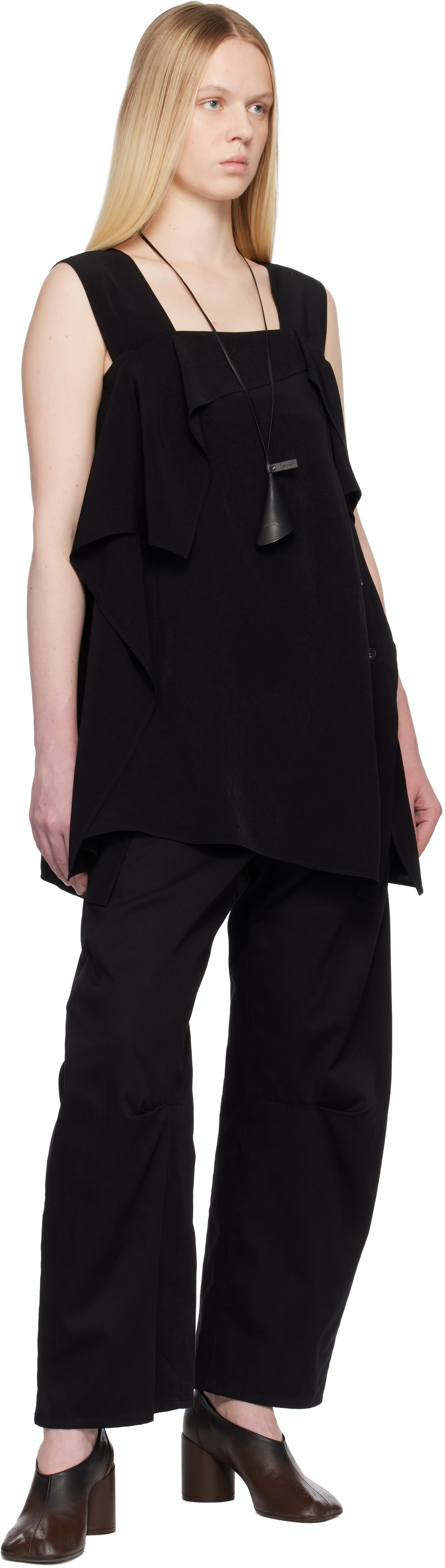 Y's - Pantalon ample noir en sergé de coton