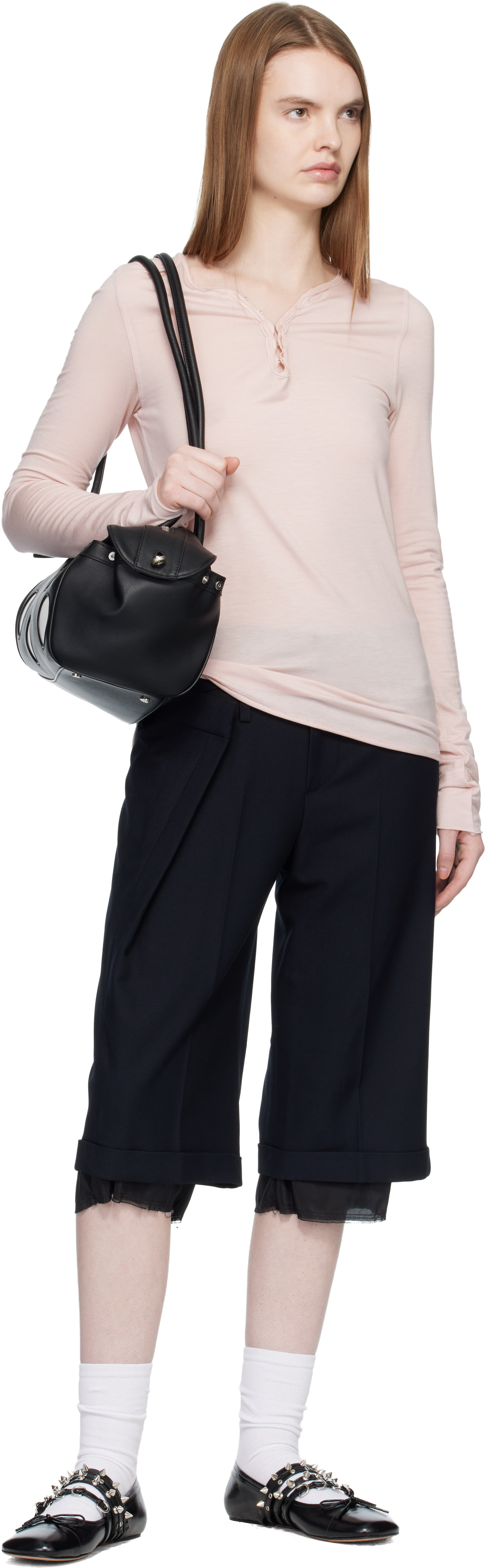 OPEN YY: Black Wrap Over Bermuda Shorts | SSENSE