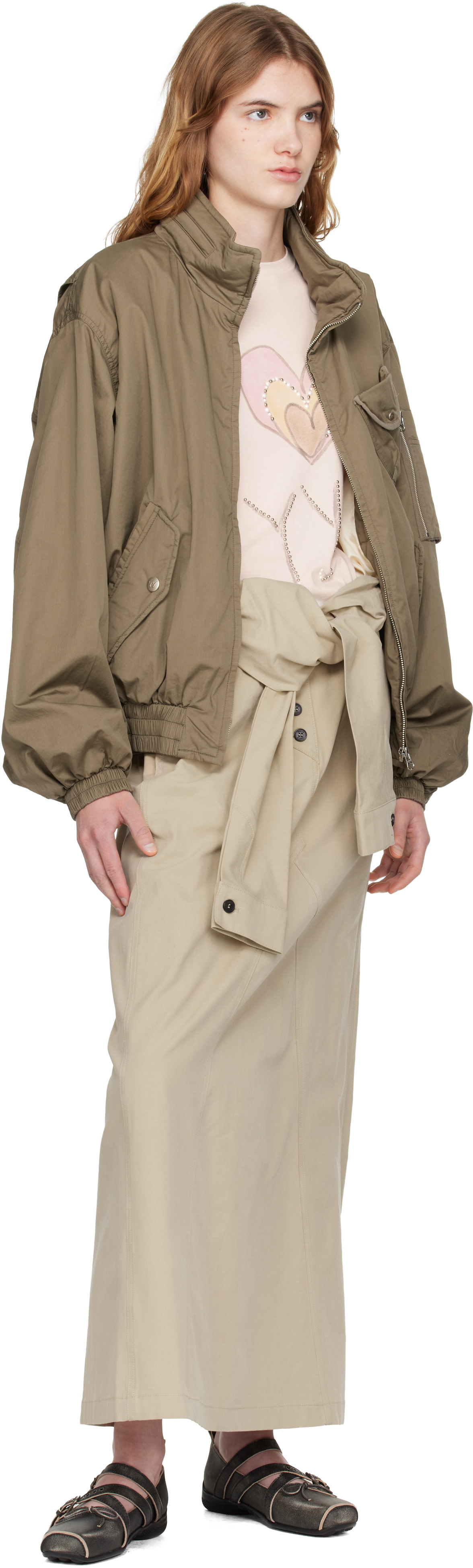 OPEN YY: Beige Wrap Trench Midi Skirt | SSENSE