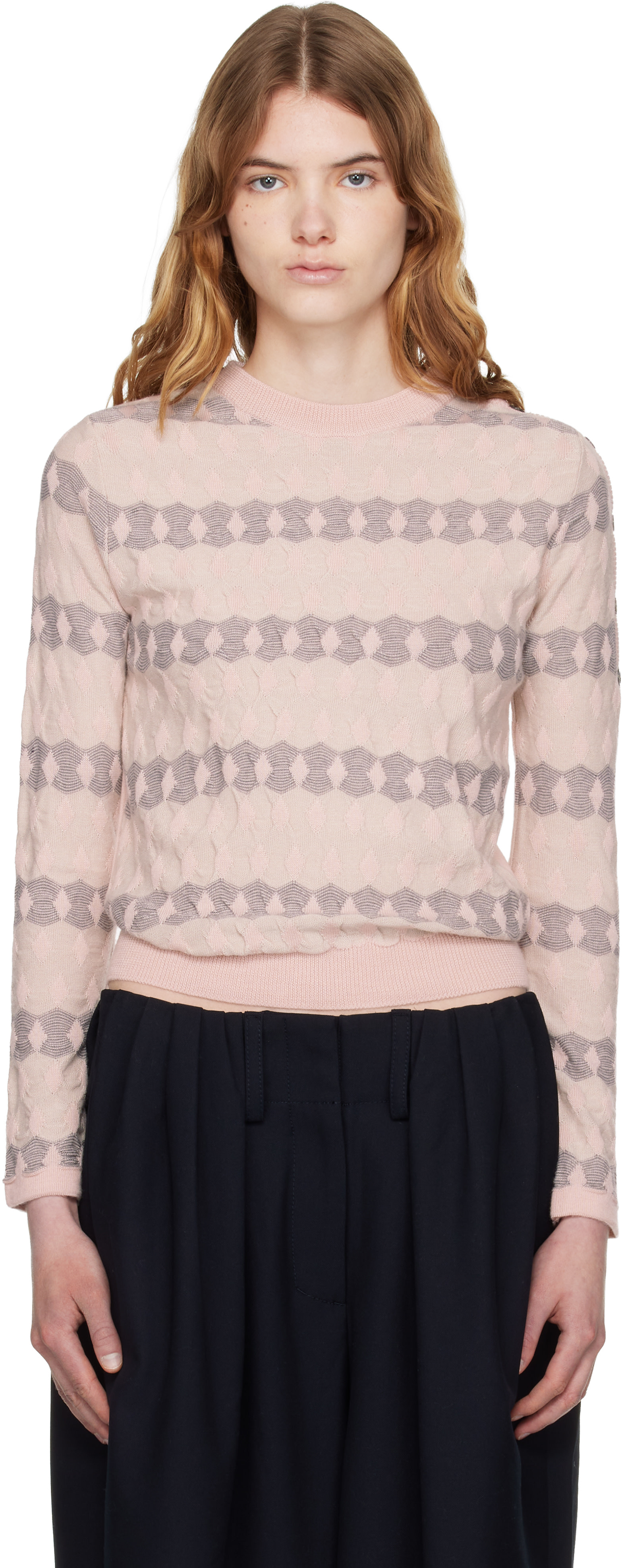 OPEN YY - Pull rose à motif en jacquard