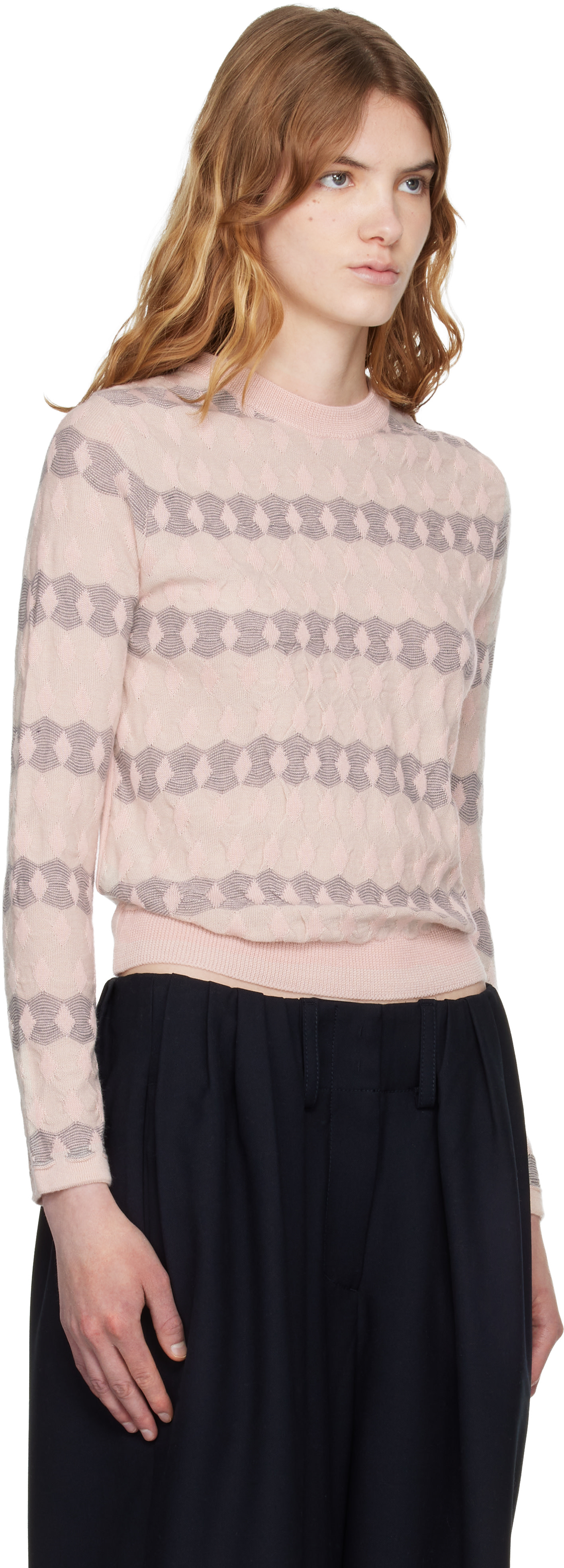 OPEN YY - Pull rose à motif en jacquard