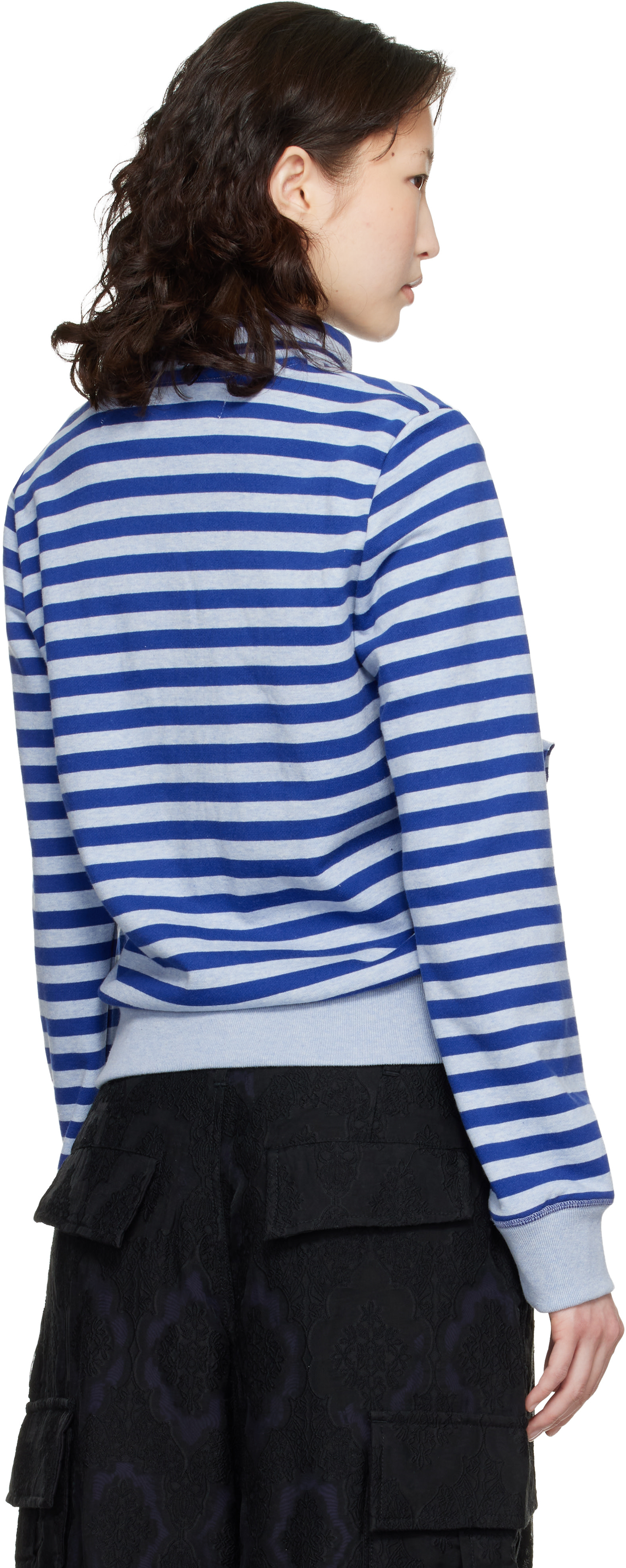 OPEN YY: SSENSE Exclusive Navy Applique Knit Zipup Sweatshirt | SSENSE
