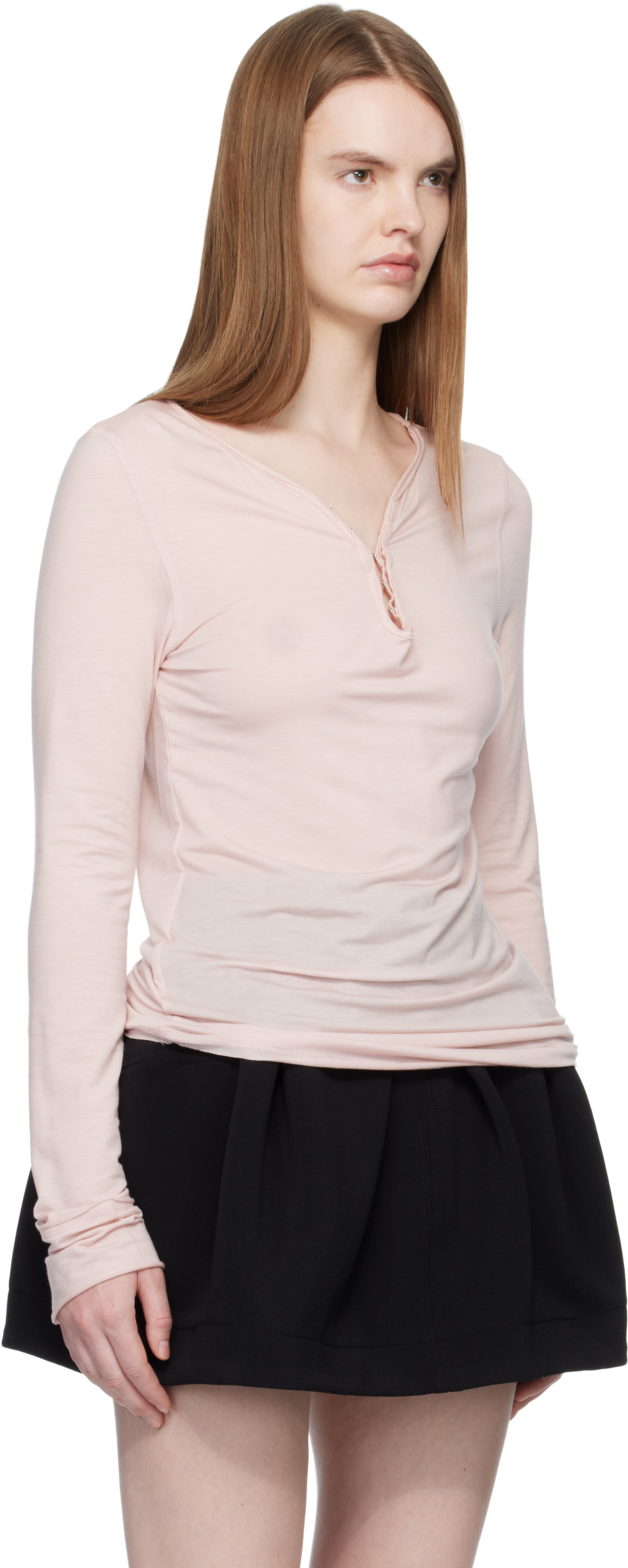 OPEN YY: Pink Hook Long Sleeve Henley | SSENSE