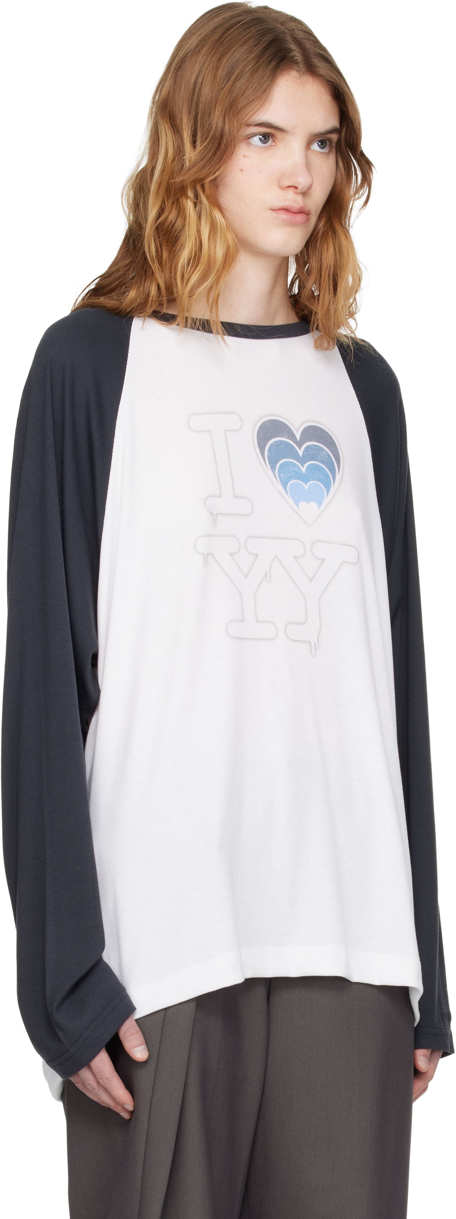 OPEN YY: ホワイト＆ブルー 'I LOVE YY' ラグランTシャツ | SSENSE 日本