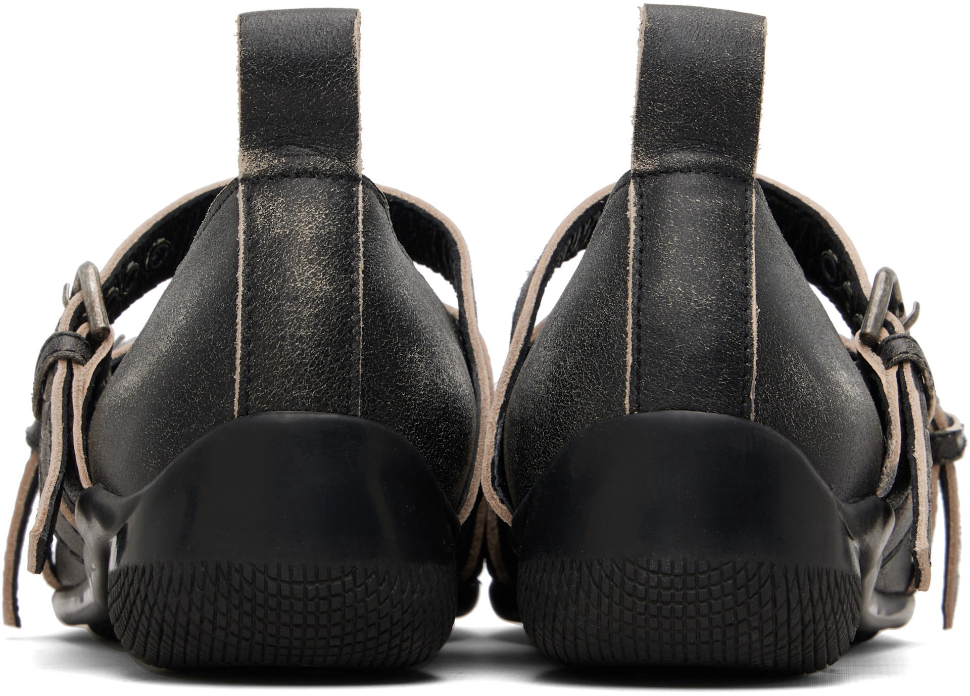 OPEN YY: Gray Cross Buckle Ballet Flats | SSENSE