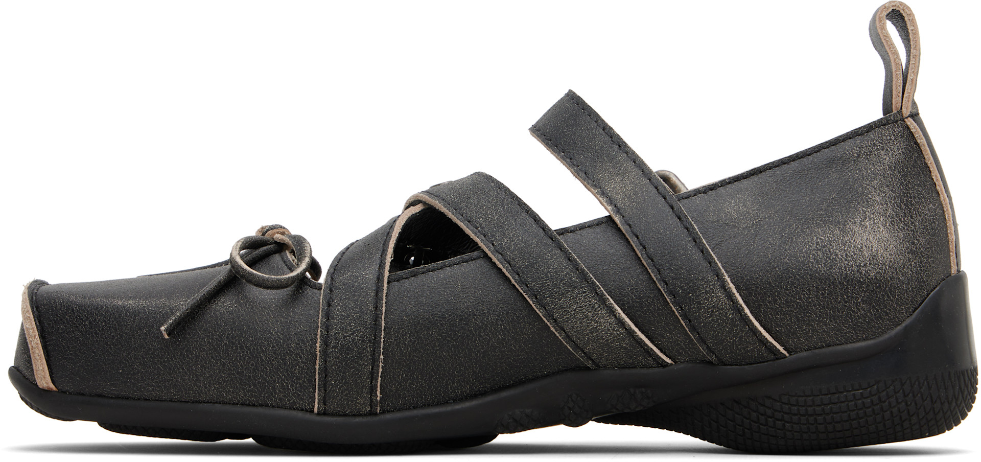 OPEN YY 厚底バレットシューズ OPEN YY: Gray Cross Buckle Ballet Flats | SSENSE
