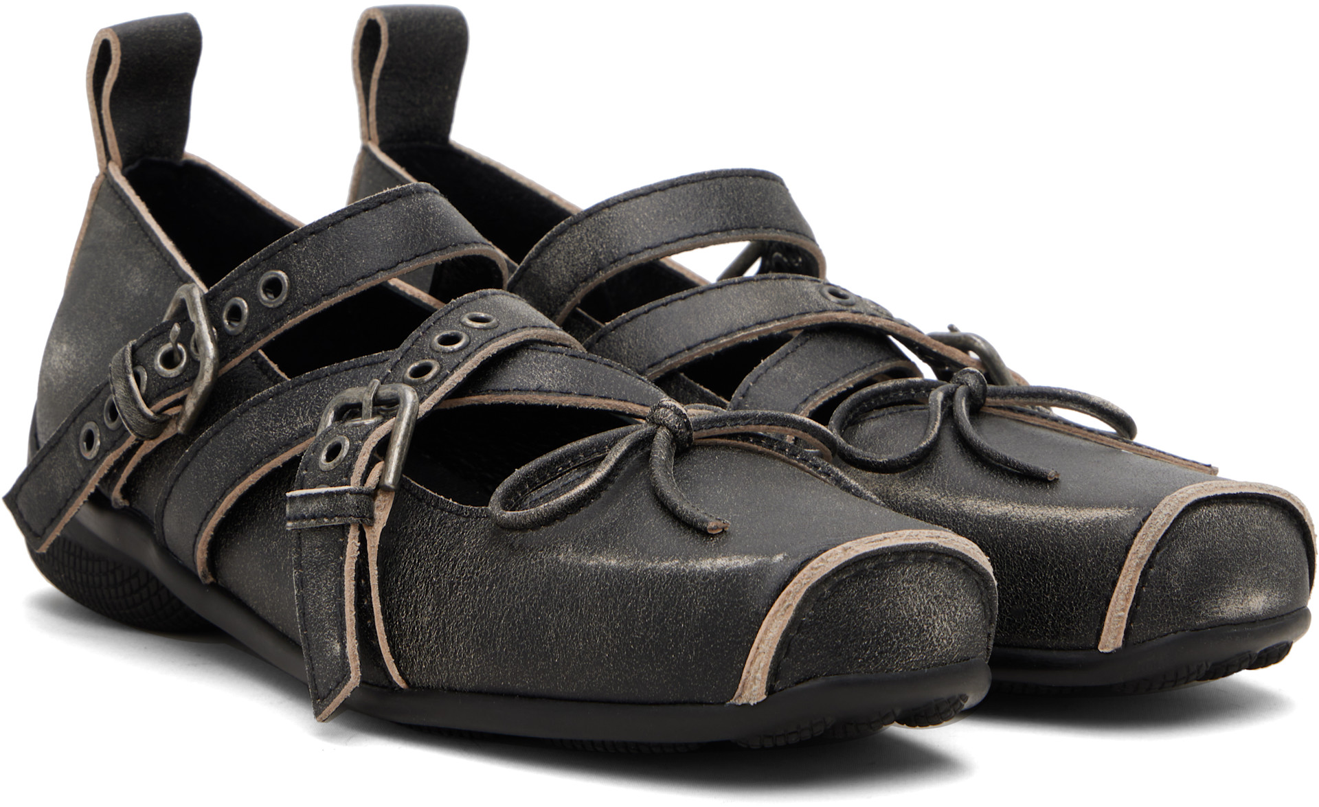 OPEN YY 厚底バレットシューズ OPEN YY: Gray Cross Buckle Ballet Flats | SSENSE