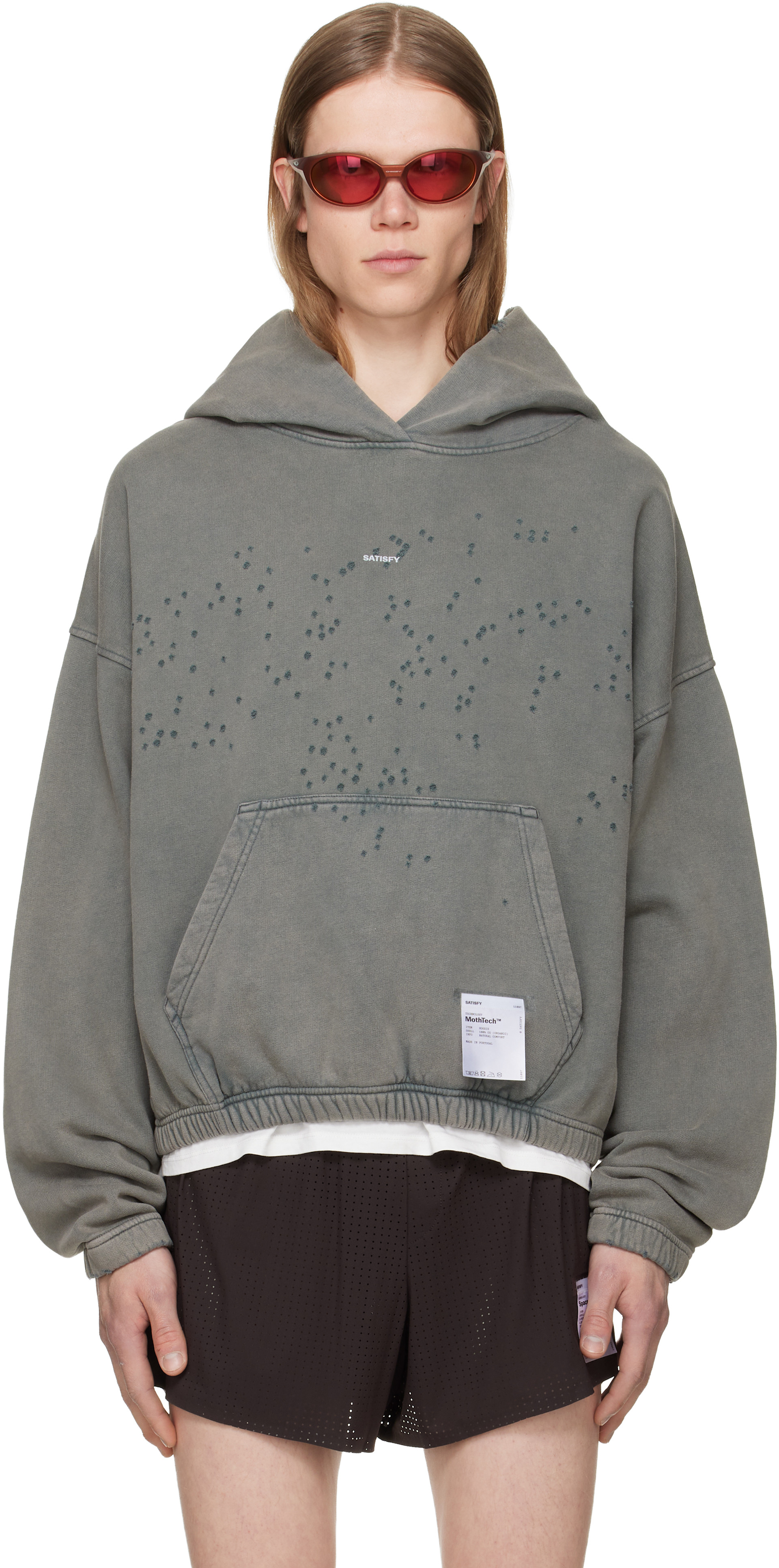 Satisfy - Pull à capuche gris à perforations MothTech