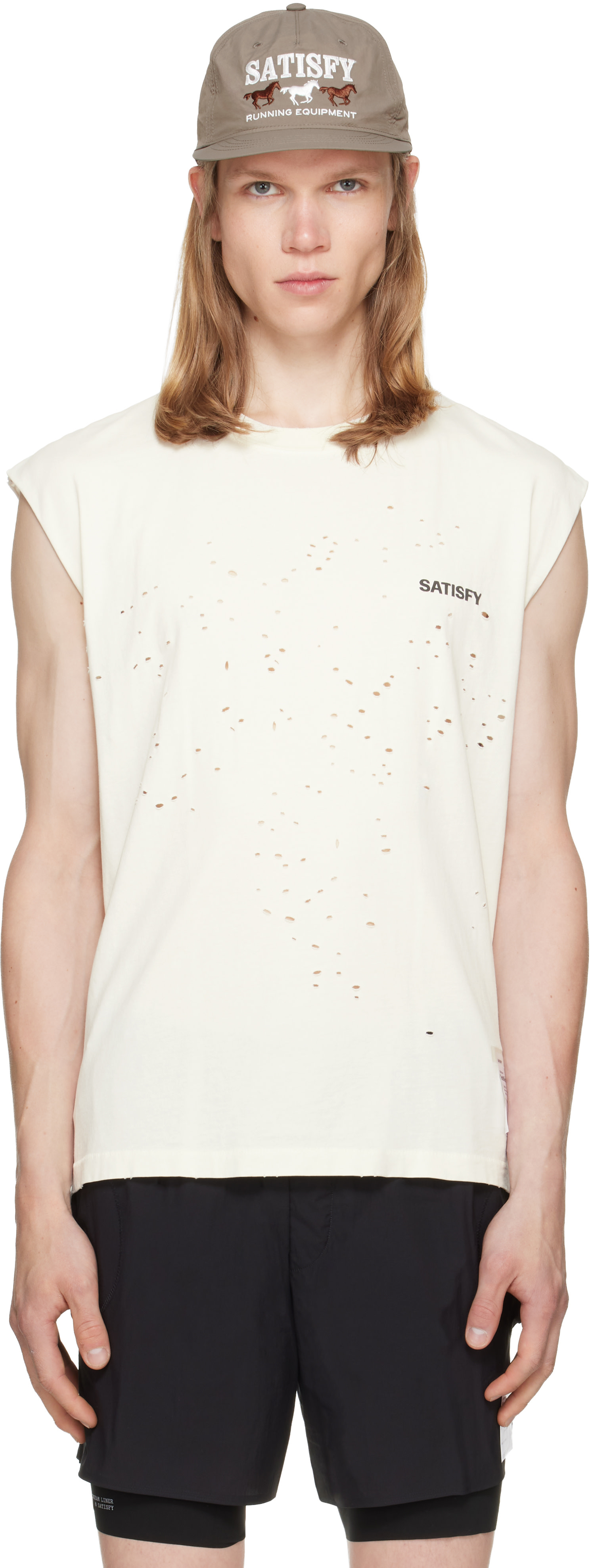 Satisfy - Débardeur blanc cassé à effet usé MothTech™
