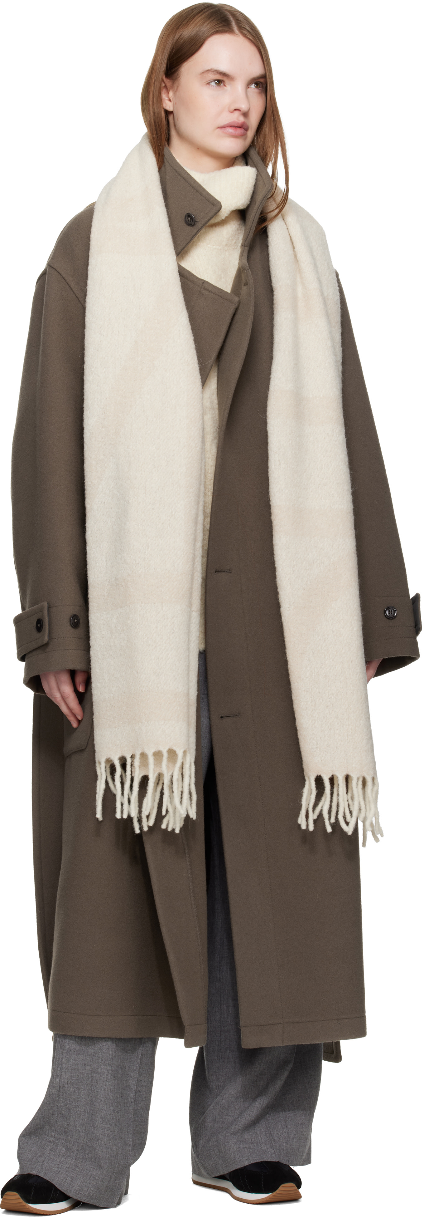 TOTEME - Écharpe blanc cassé à monogrammes en jacquard