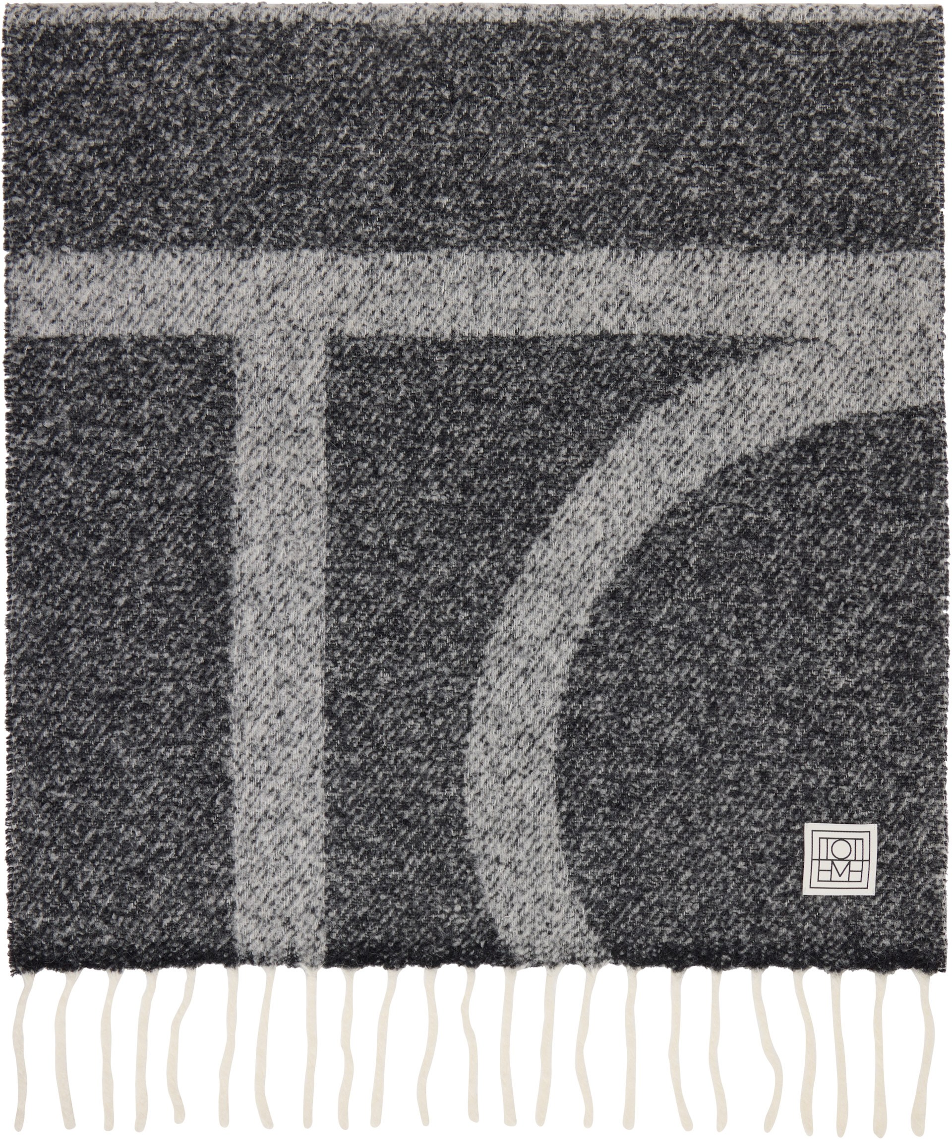 TOTEME - Écharpe grise à monogrammes en jacquard