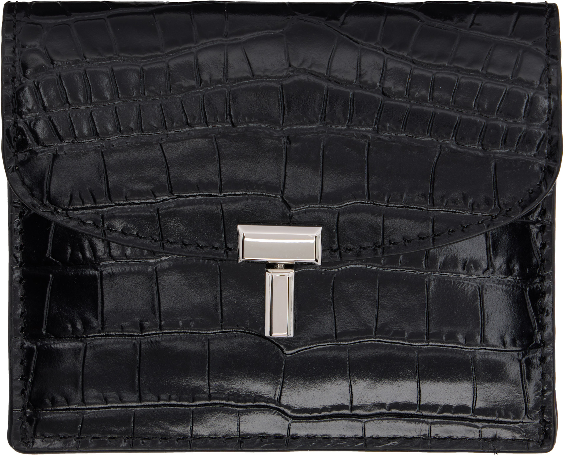 TOTEME: Black T-Lock Croco-Embossed Card Holder | SSENSE