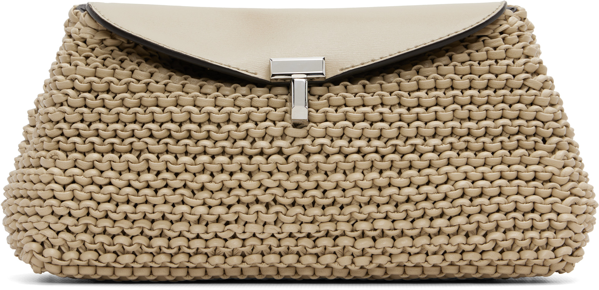 TOTEME: Beige Mini T-Lock Woven-Leather Clutch | SSENSE