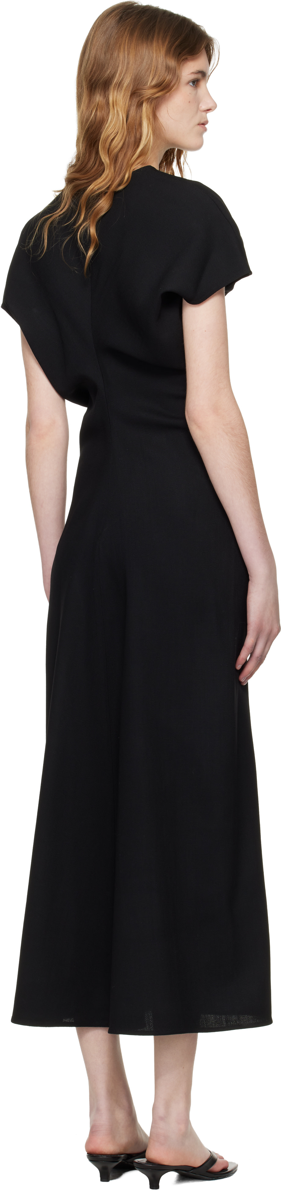 knee length dresses for ladies Slouch waist crinkled dress black – TOTEME main image 0