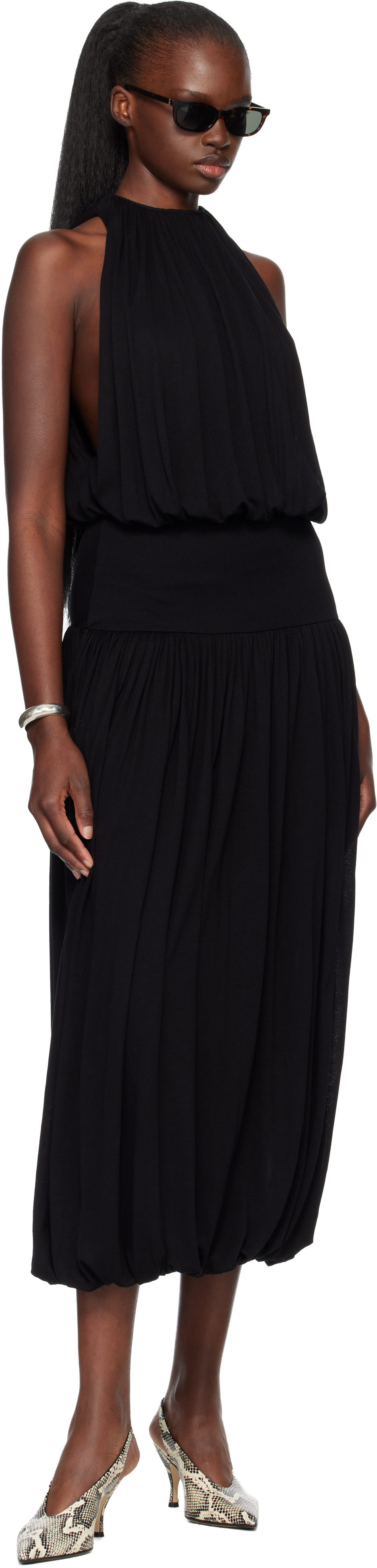 TOTEME - Robe midi noire à fronces