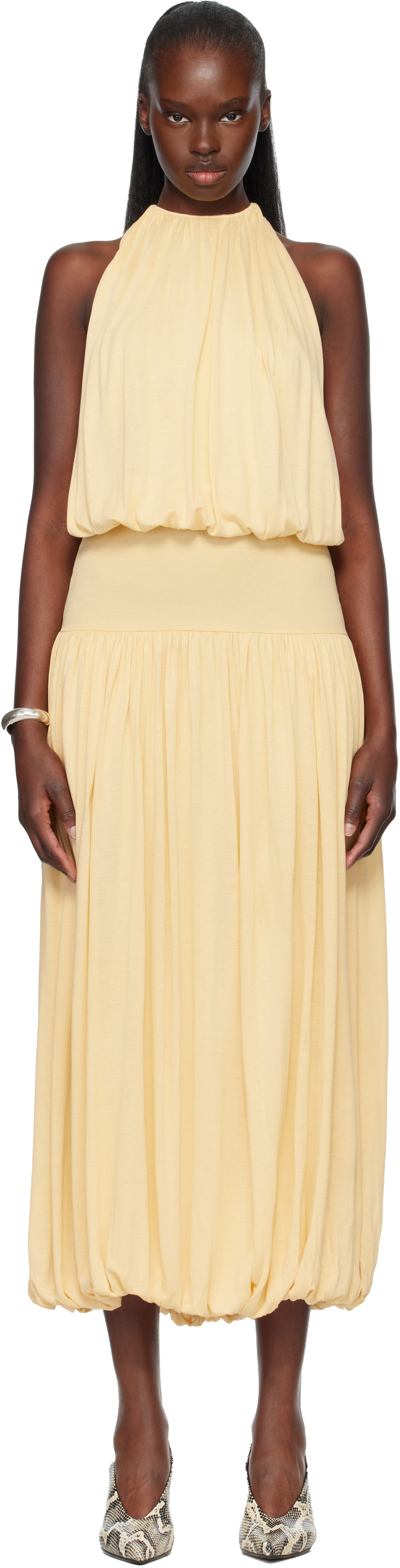 TOTEME - Robe midi jaune à fronces