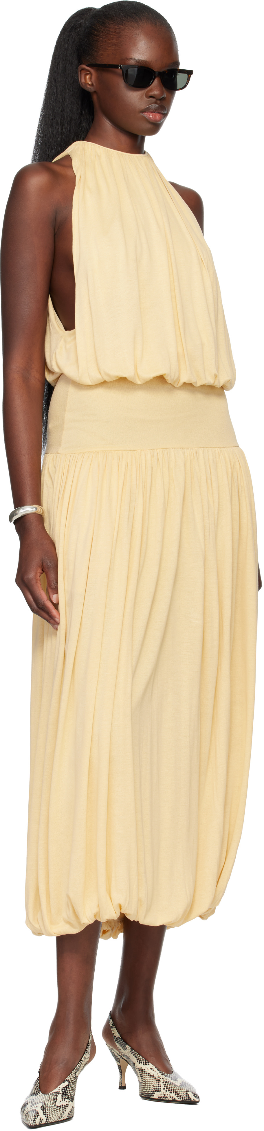 TOTEME - Robe midi jaune à fronces