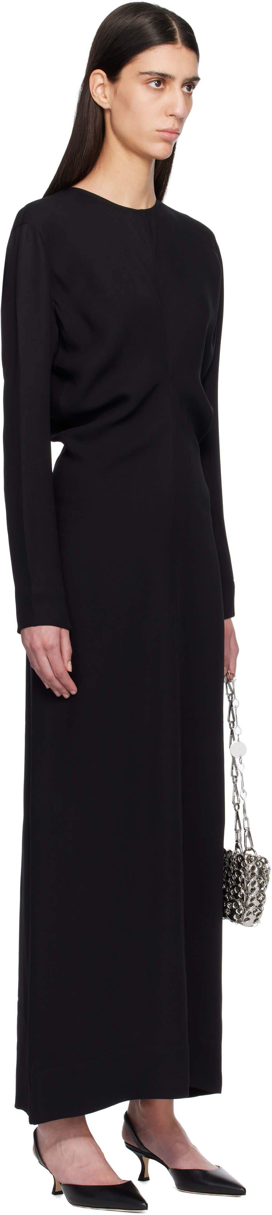 toteme long sleeve dress Toteme - Long-Sleeve Slouch Waist Dress Black - 36