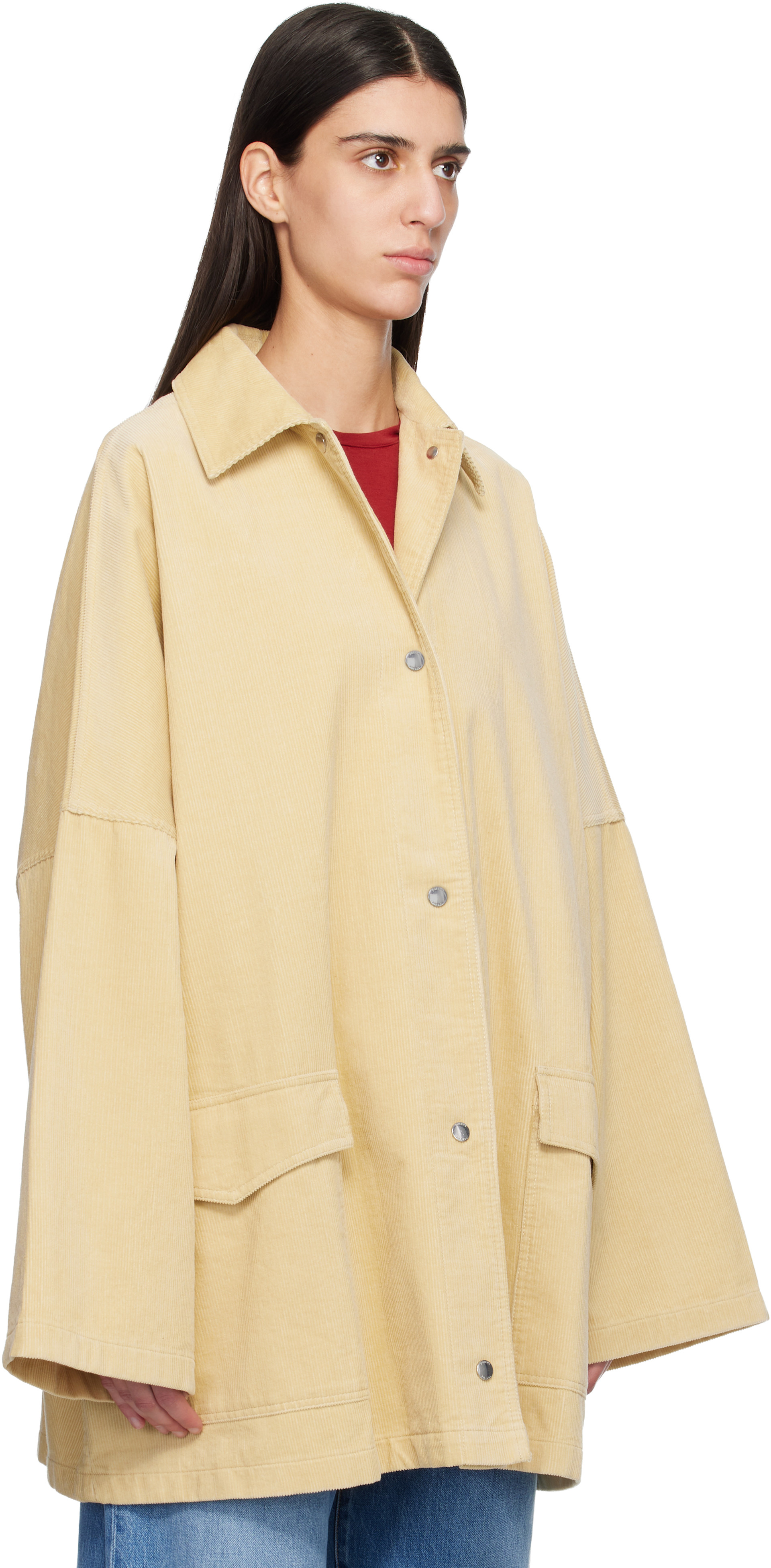 TOTEME ベージュ オーバーサイズジャケット TOTEME: Beige Cord Overshirt Chore Jacket | SSENSE